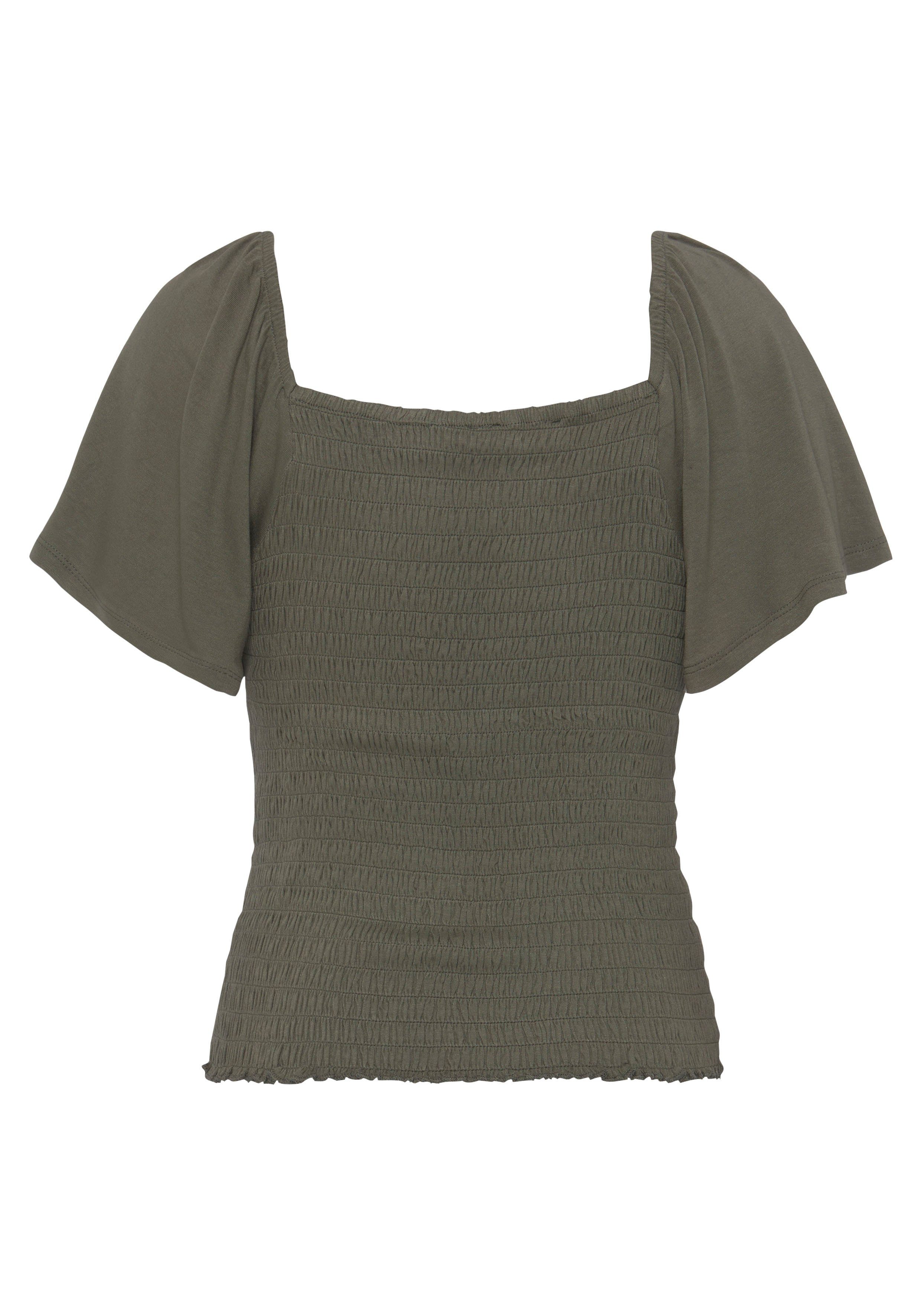Buffalo Shirt met korte mouwen met volants bij de mouwen, blouseshirt, nauwsluitend, elastische stof