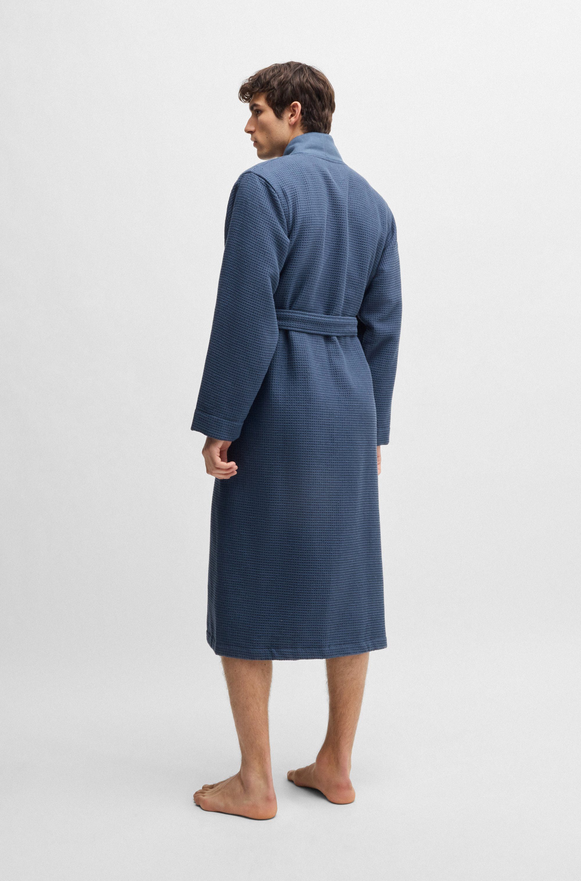 BOSS Ochtendjas Waffle Kimono met groot boss logo van velours