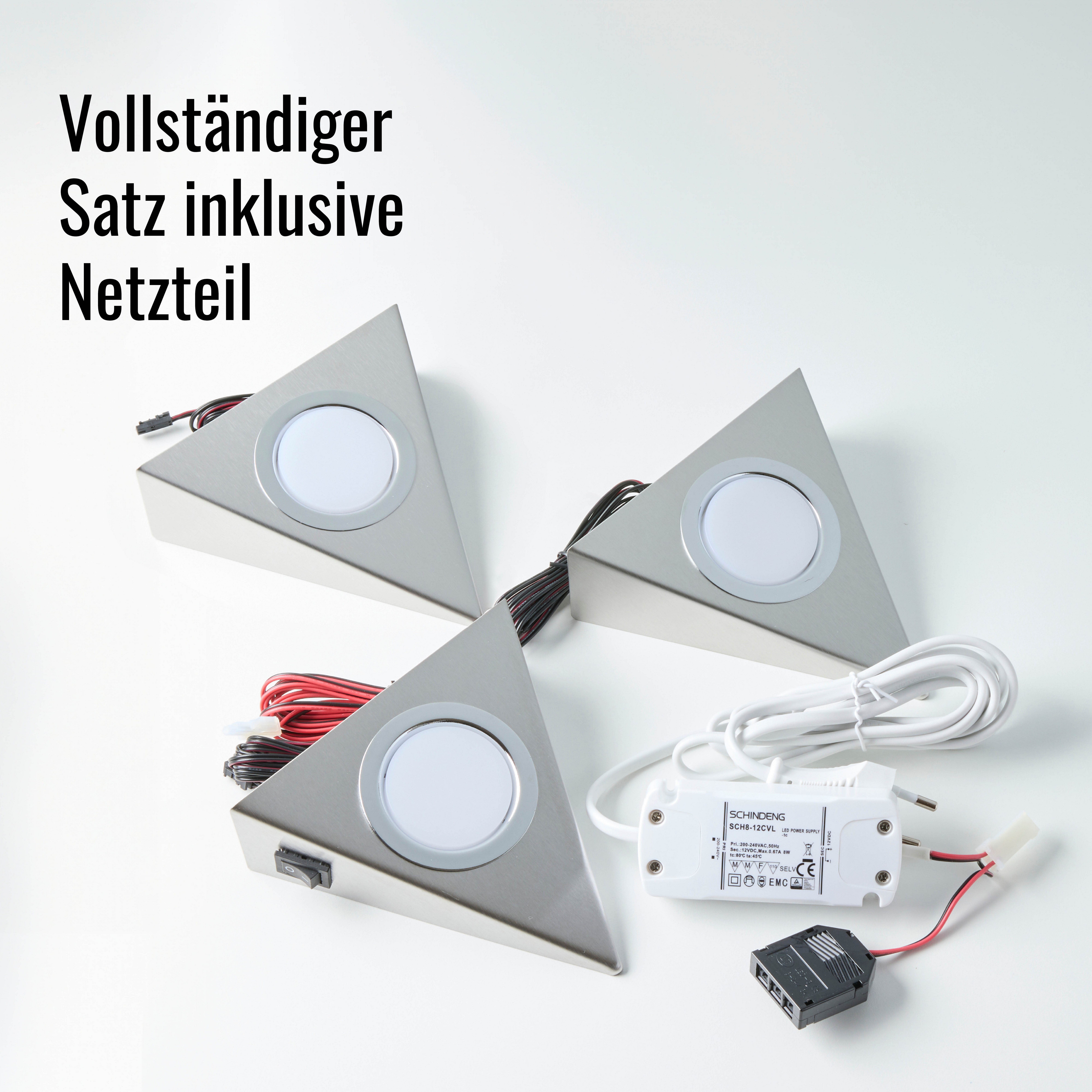 Loevschall Led-onderbouwverlichting Emerald 3-kit, LED onderbouwlamp, plafondlamp voor de keuken Inbouwverlichting Wit 2W, Driehoekig LED Lamp, Moderne Keukenverlichting (3 stuks)