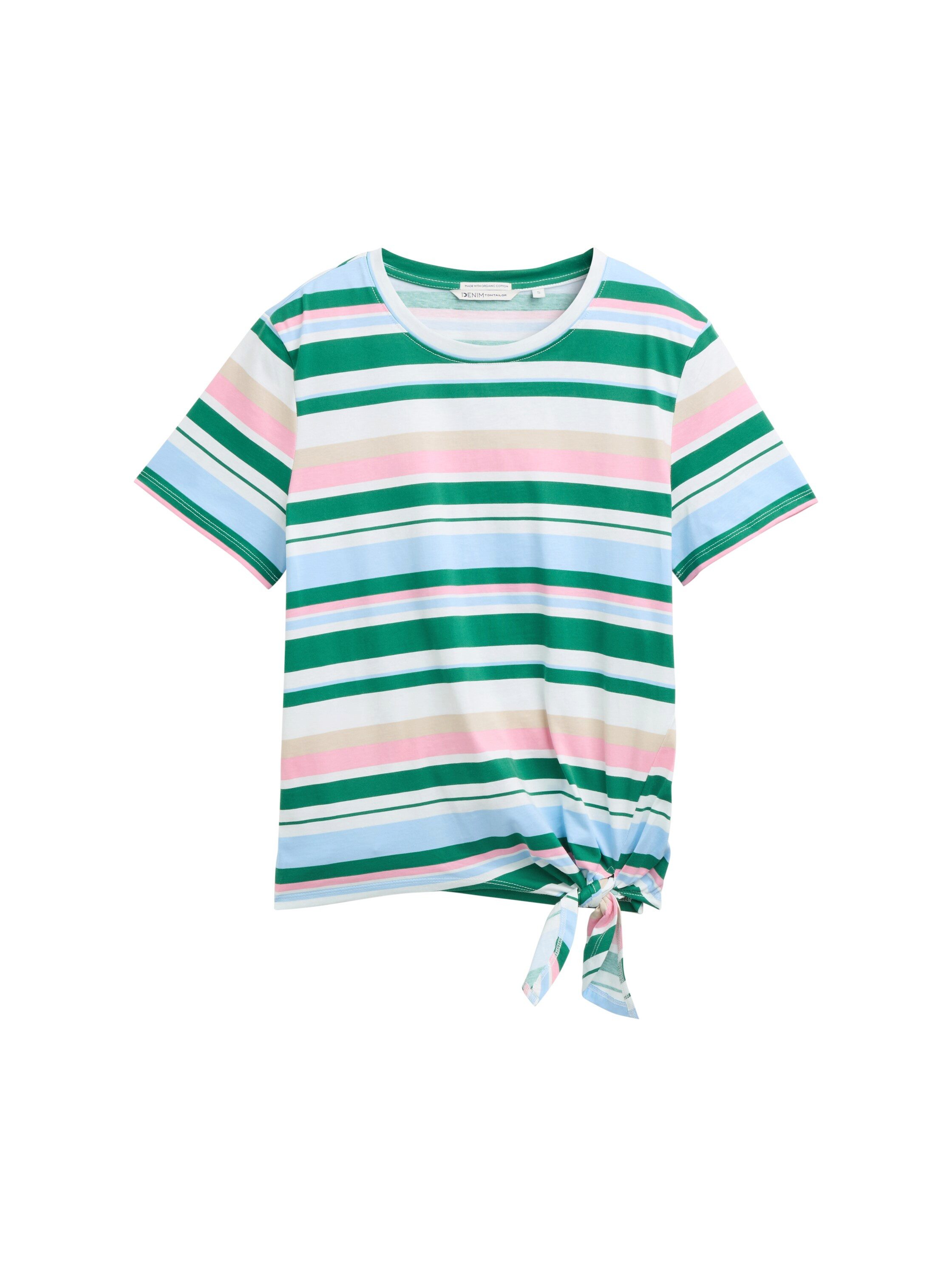 Tom Tailor Denim T-shirt met minimalprint en zij-knoop