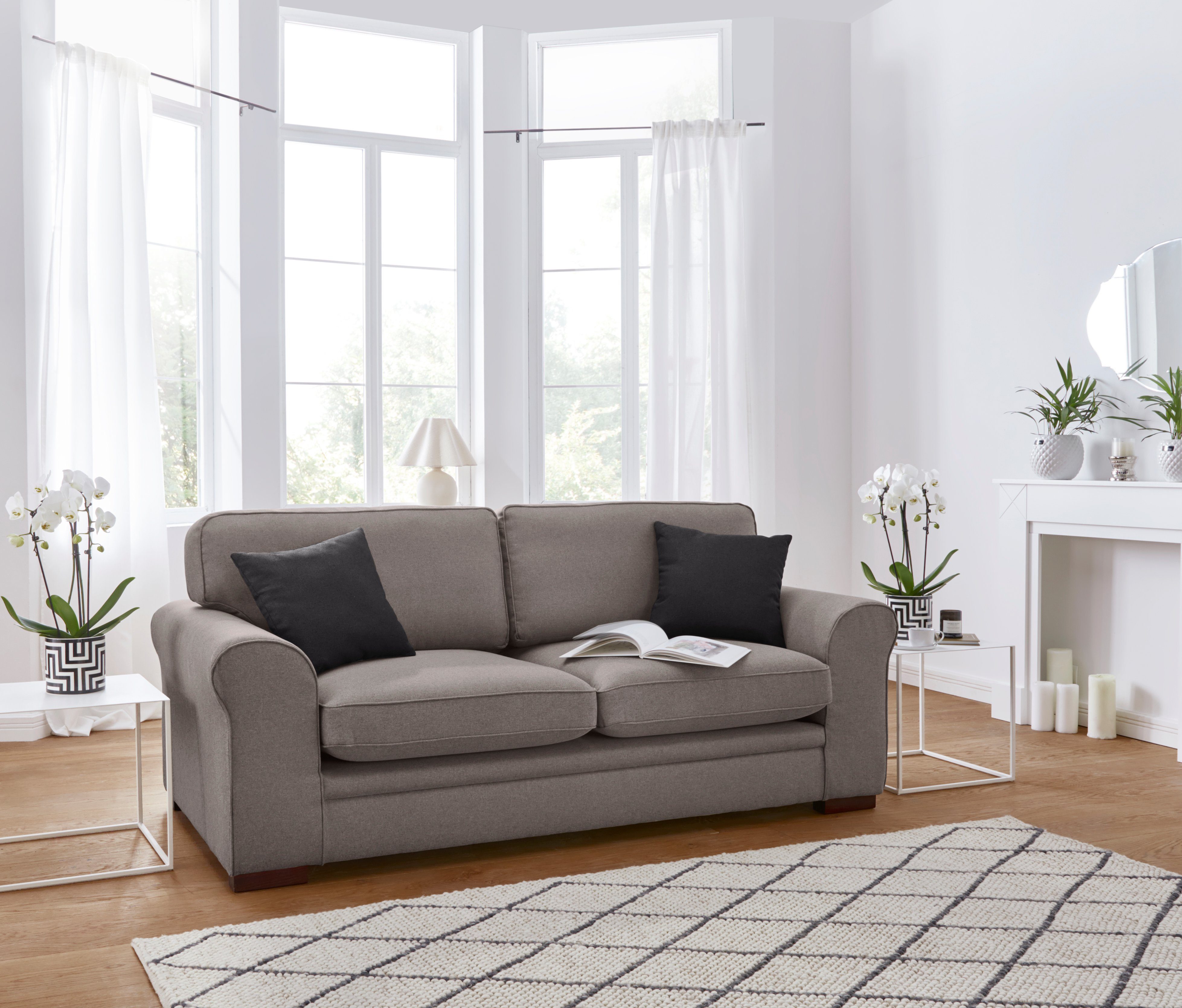Home affaire 2-zitsbank Broughton zacht zitcomfort, incl. 2 sierkussens, opstaande naad