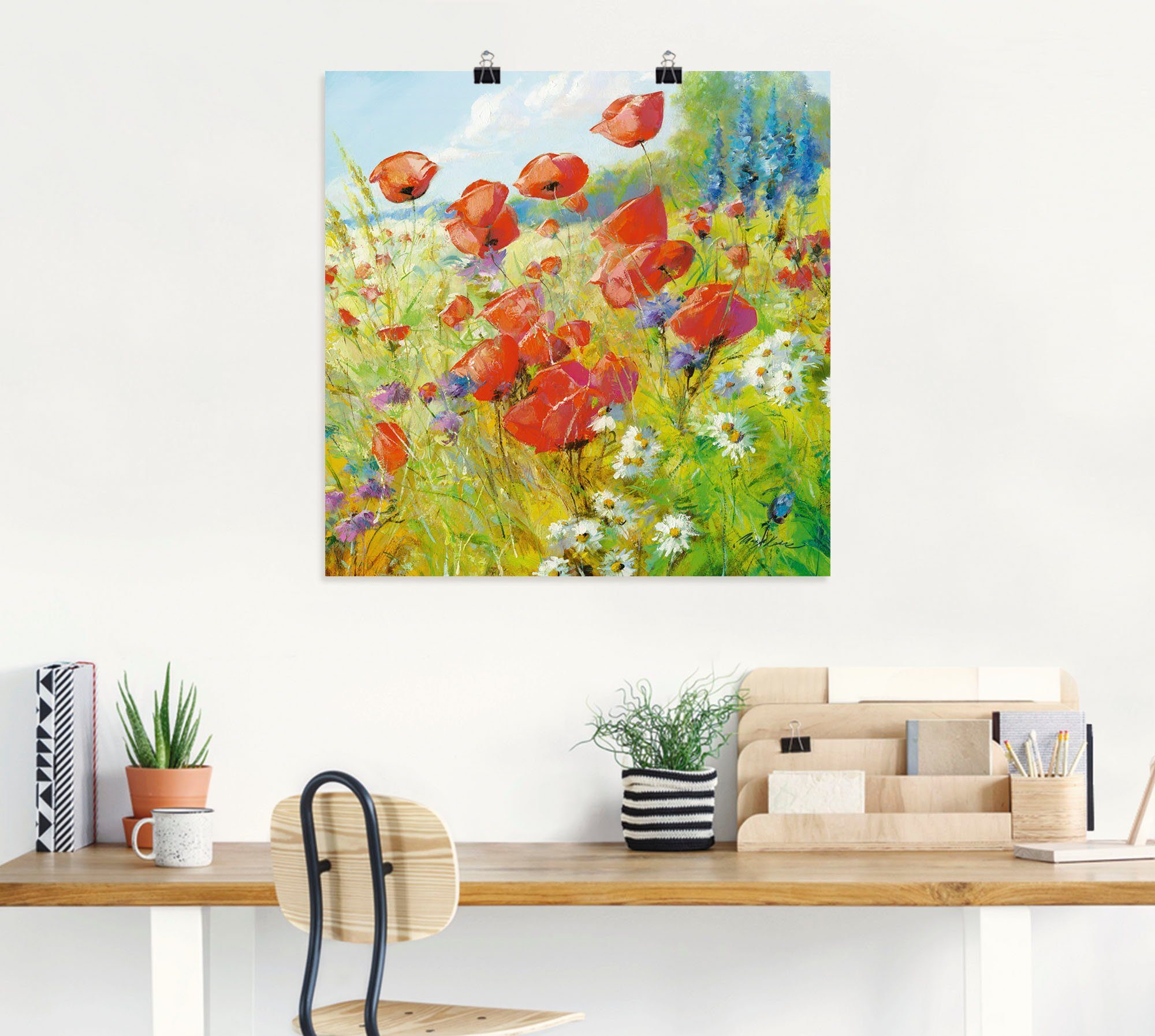 Artland Artprint Zomerweide met klaprozen als artprint van aluminium, artprint voor buiten, artprint op linnen, poster in verschillende maten. maten