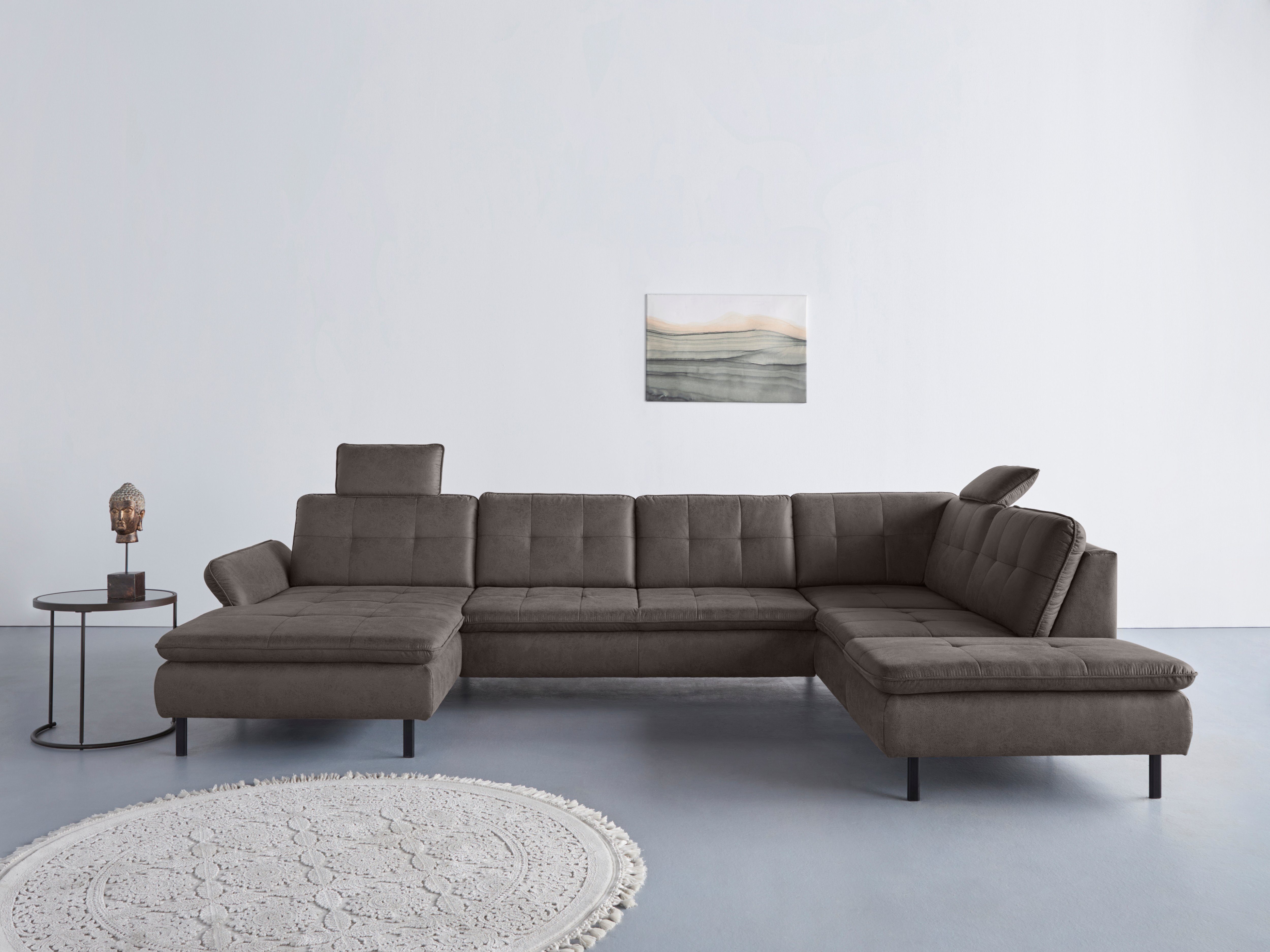 INOSIGN Zithoek Birkholm U-vorm Verstelbare armleuningen, ook in Easy Clean bekleding - met water te reinigen grijs, zithoeken, Ottomane rechts