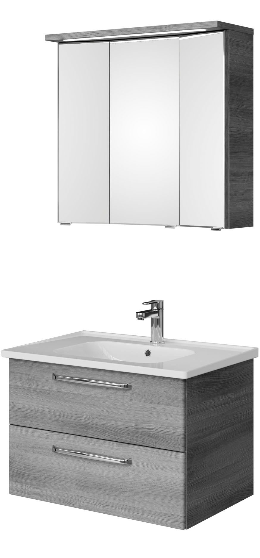 Saphir Badmeubelset Trentino 2-delig keramische wasbak met LED spiegelkast Badkamermeubel-set 79cm breed, incl. deurdemper, 3 deuren, 2 lades (3