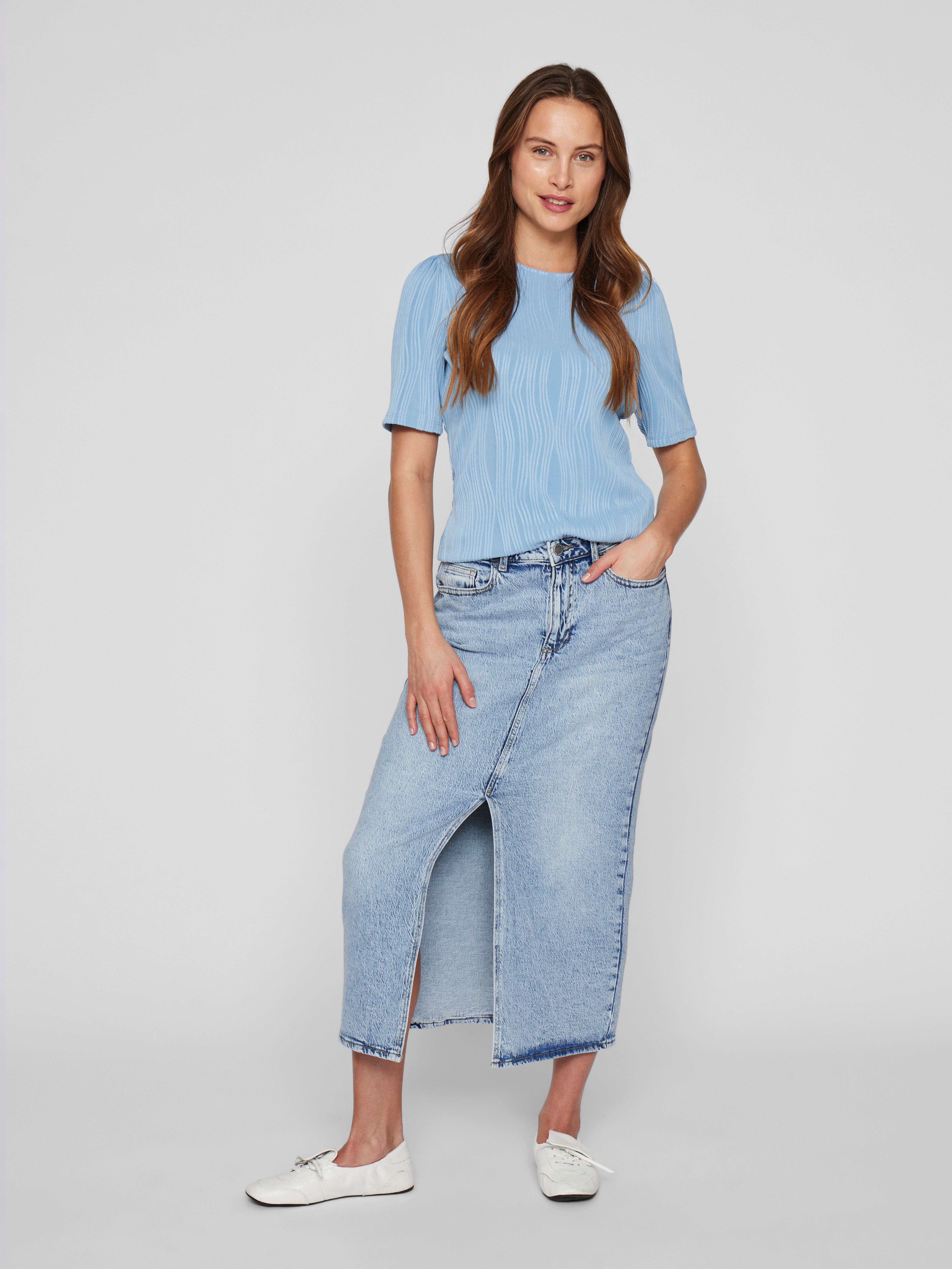 Vila Jeans rok VIJAF HW MIDI DENIM SKIRT-NOOS