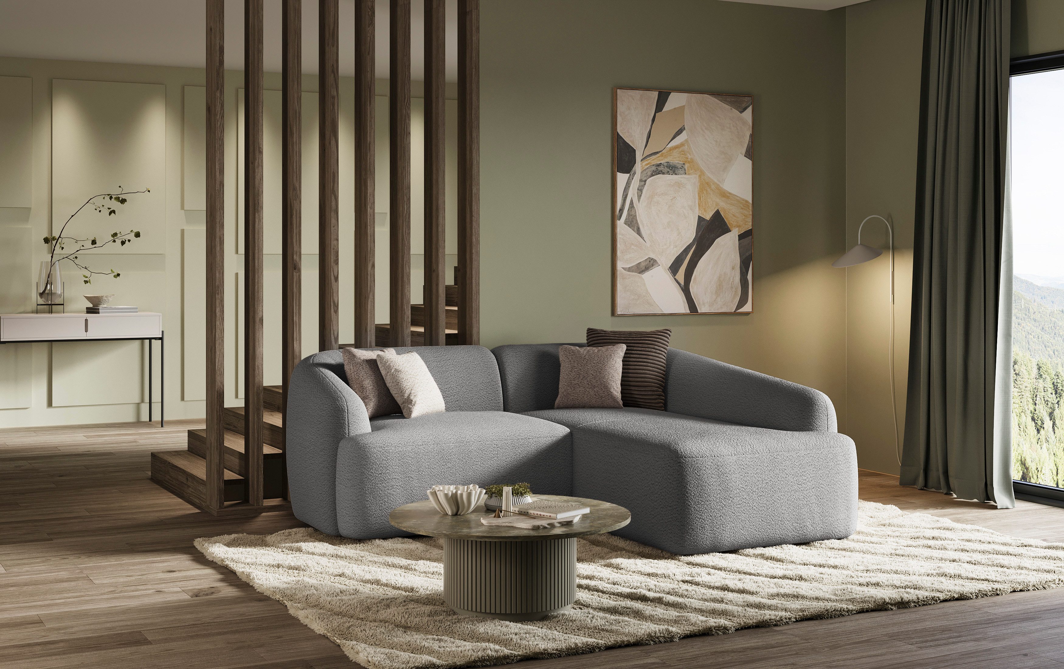 INOSIGN Hoekbank Nergal, compacte afmetingen, Breedte 216cm, organisch design, L-vorm Modern ontwerp, eenvoudige uitstraling, stijlvolle blikvanger in de woonkamer