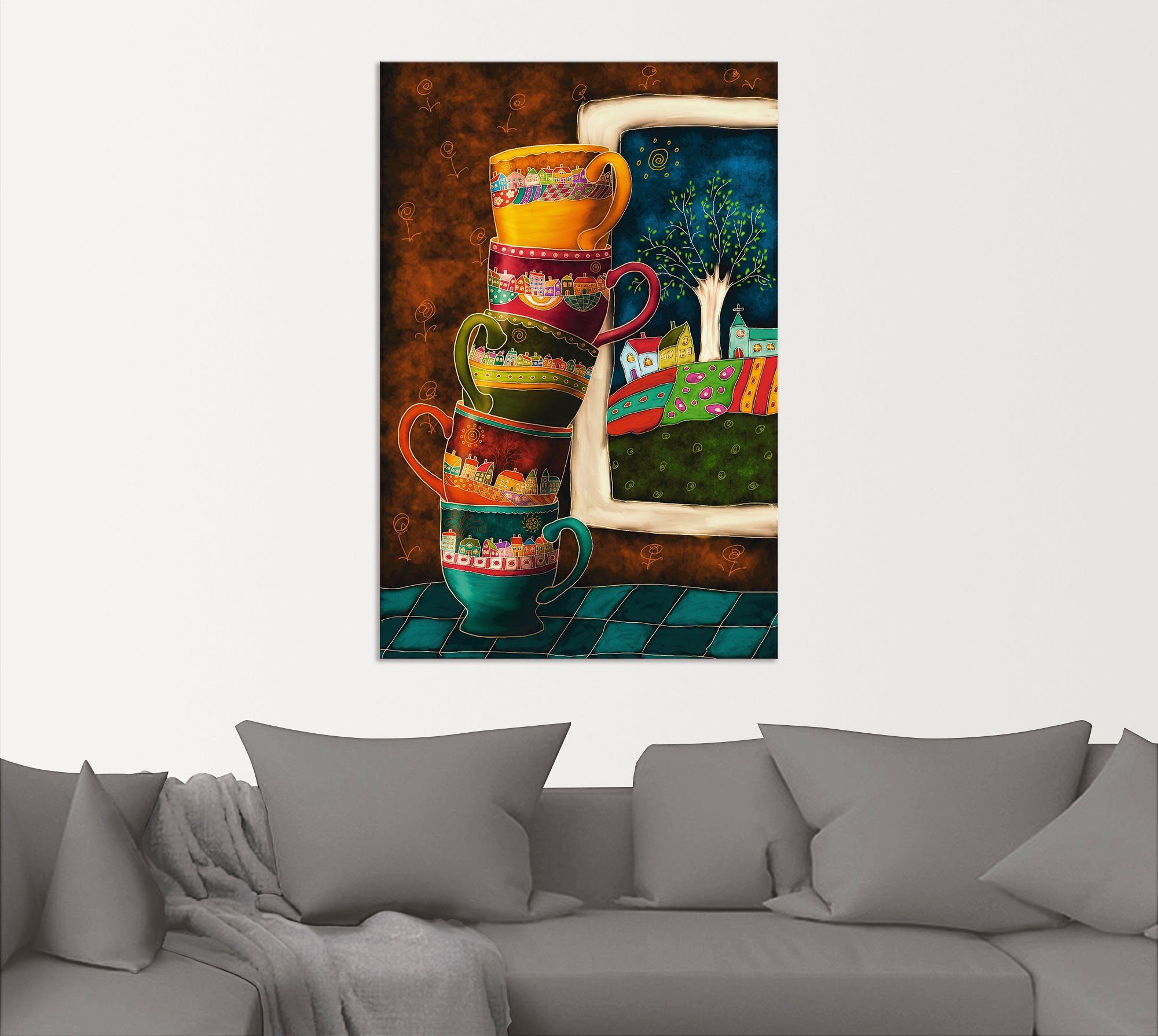 Artland Artprint Vrolijke koffiekopjes als artprint van aluminium, artprint voor buiten, artprint op linnen, poster, muursticker