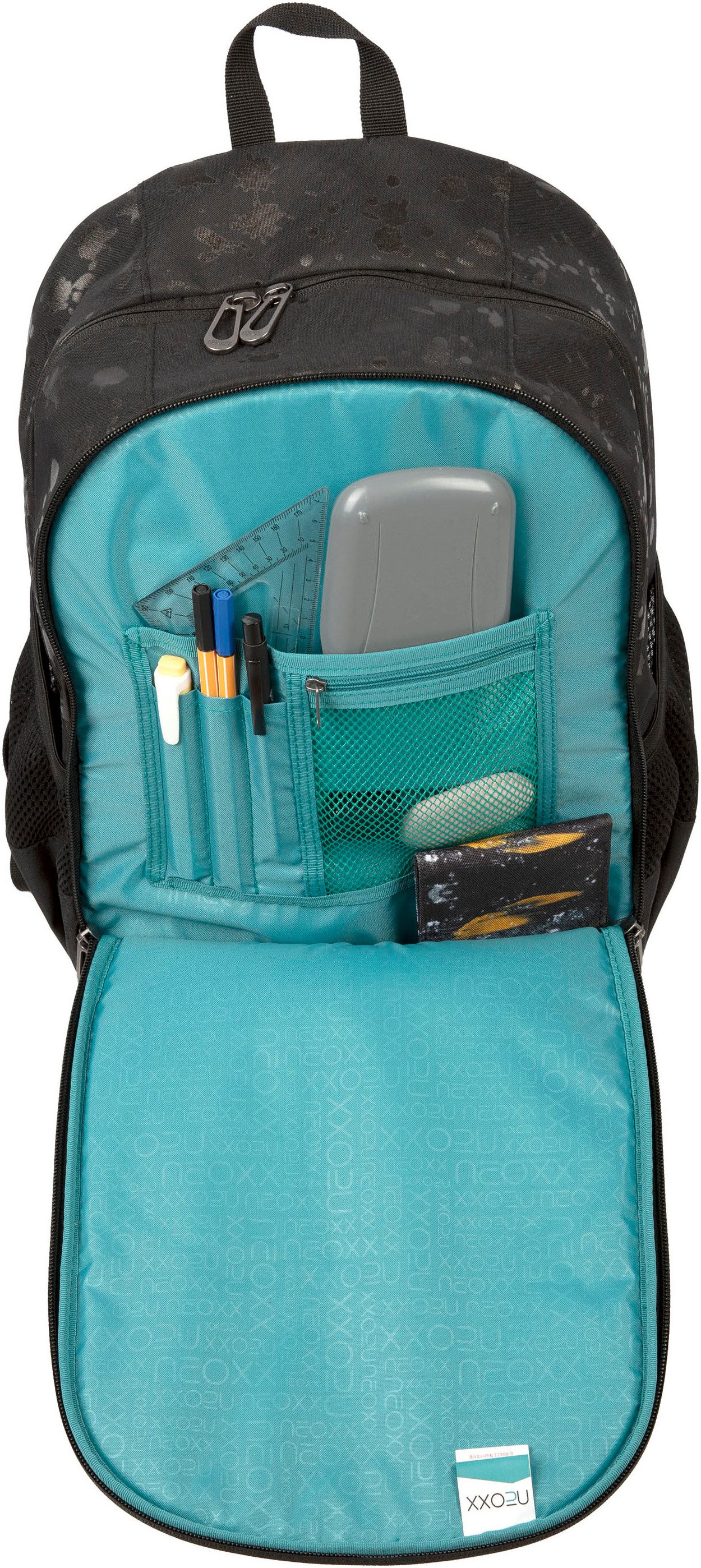 neoxx Schoolrugzak Flow, Splash Black gedeeltelijk van gerecycled materiaal