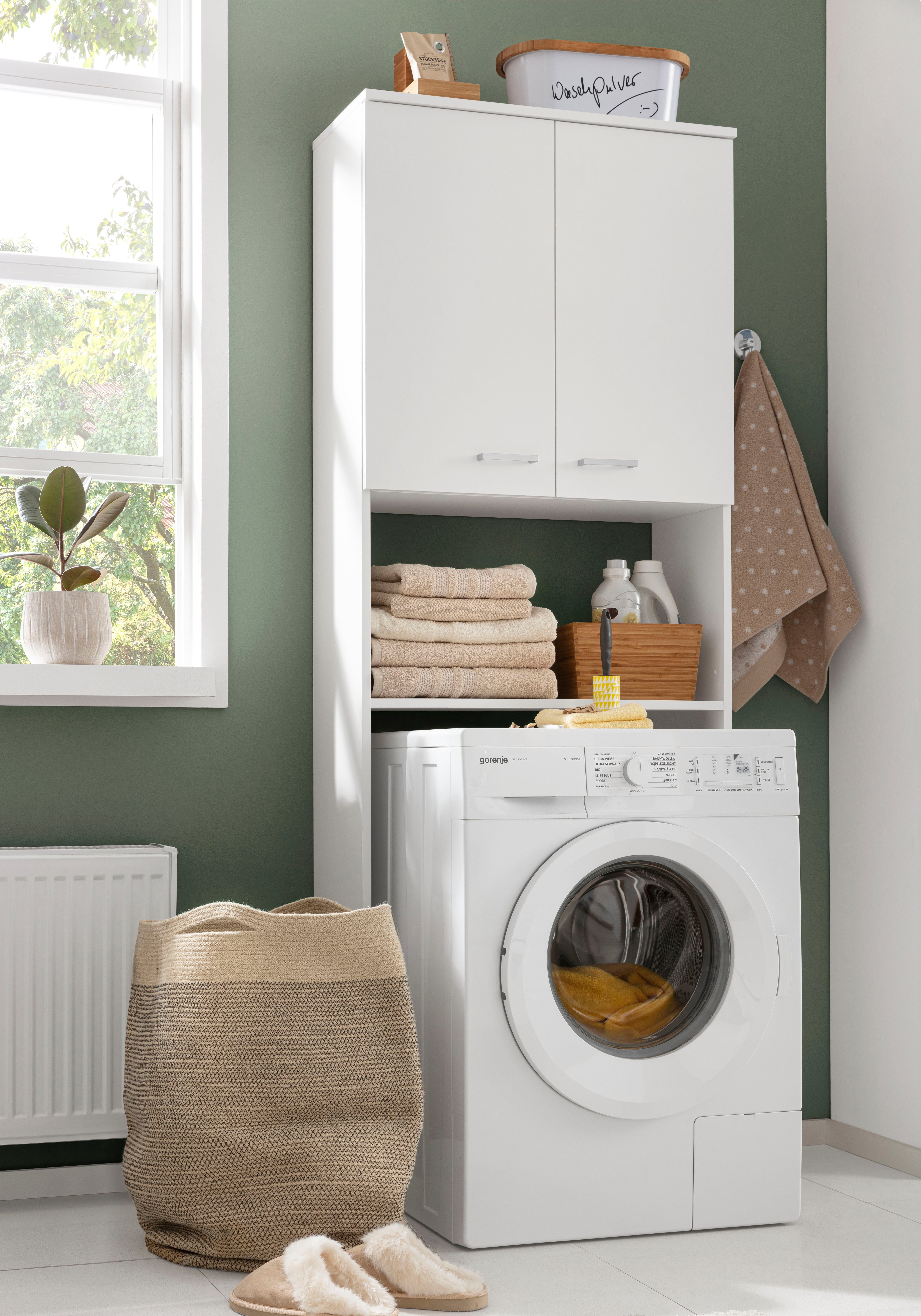 Schildmeyer Kast voor wasmachine Mobes, Made in Germany Breedte x hoogte: 70,3x188,6 cm, bergruimte in rekvak en achter dubbele deur