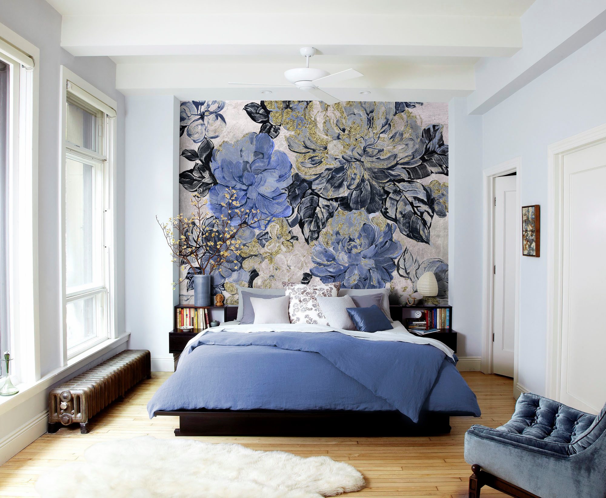 Komar Fotobehang Digitale print vlies - Vintage blue Garden - Afmeting 300 x 250 cm (1 stuk)