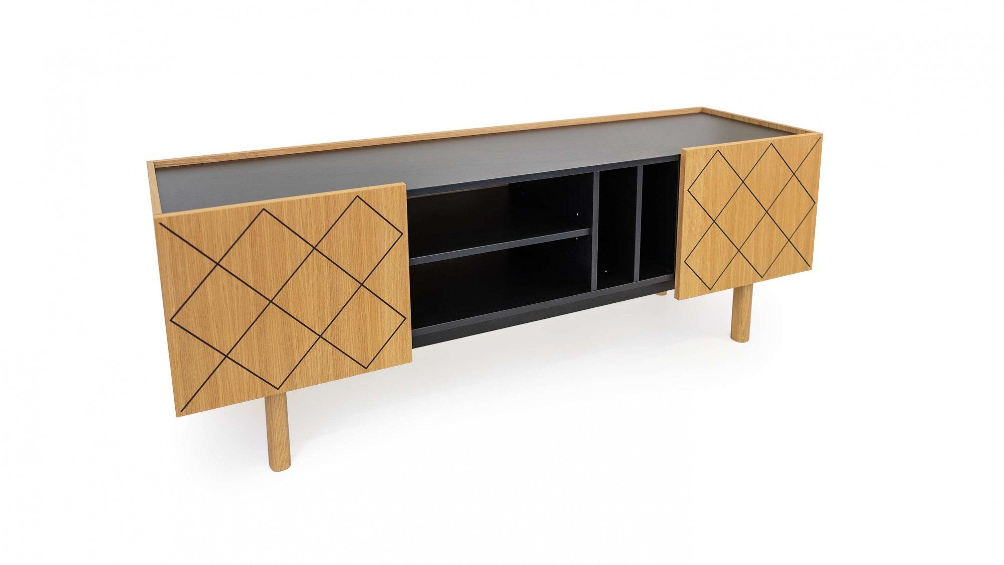 Woodman Dressoir PORTO Commode, decoratieve frezingen, met eikenhoutfineer, breedte 175 cm