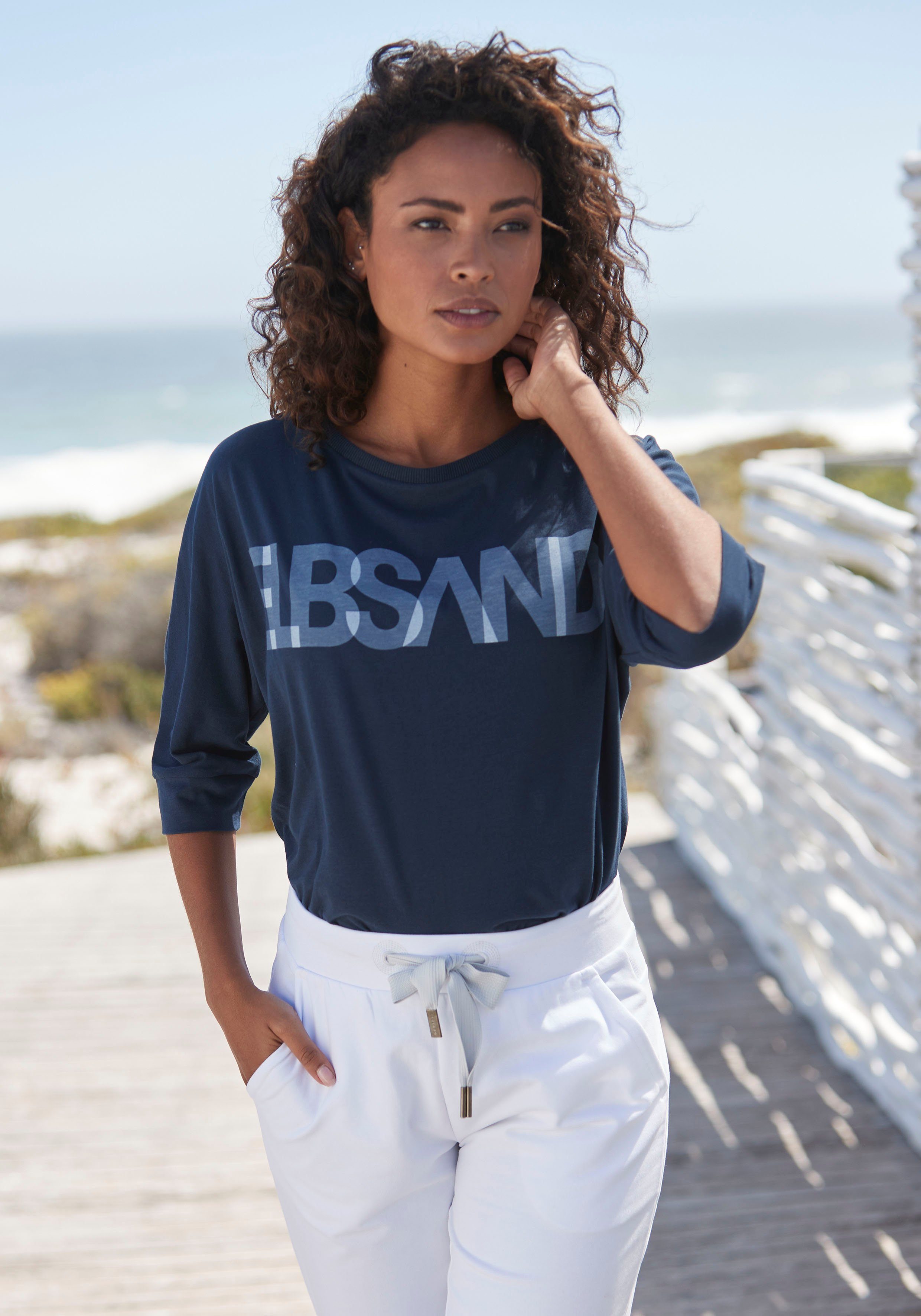 Elbsand Shirt met 3/4-mouwen met logoprint, katoenmix, losse pasvorm