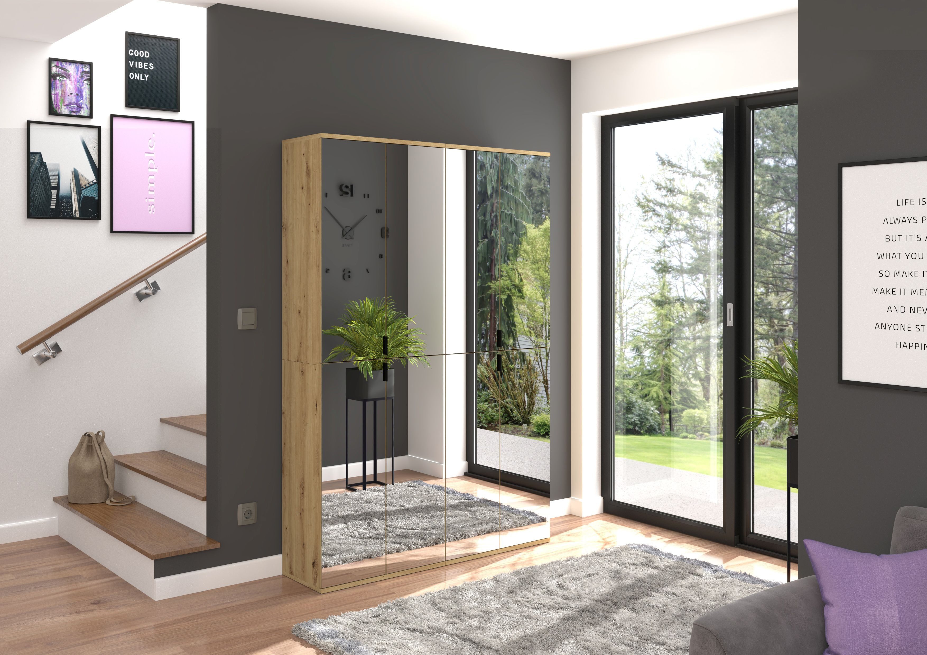 INOSIGN Schoenenkast Trondheim, Hoogte 193 cm, 4 Spiegelduren, 9 Vakken, 7 Planken