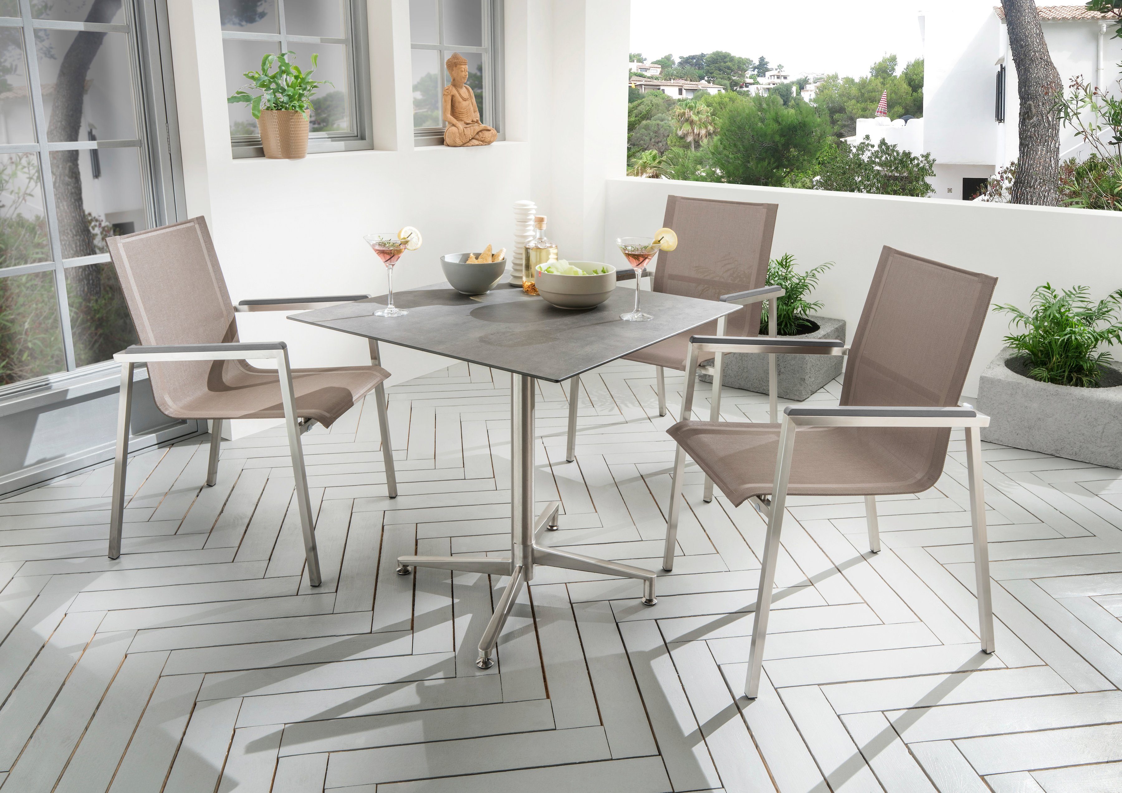 Destiny eethoek ALTOS-LOFT 3 fauteuils met tafel 80x80 cm, uv-bestendig (set)