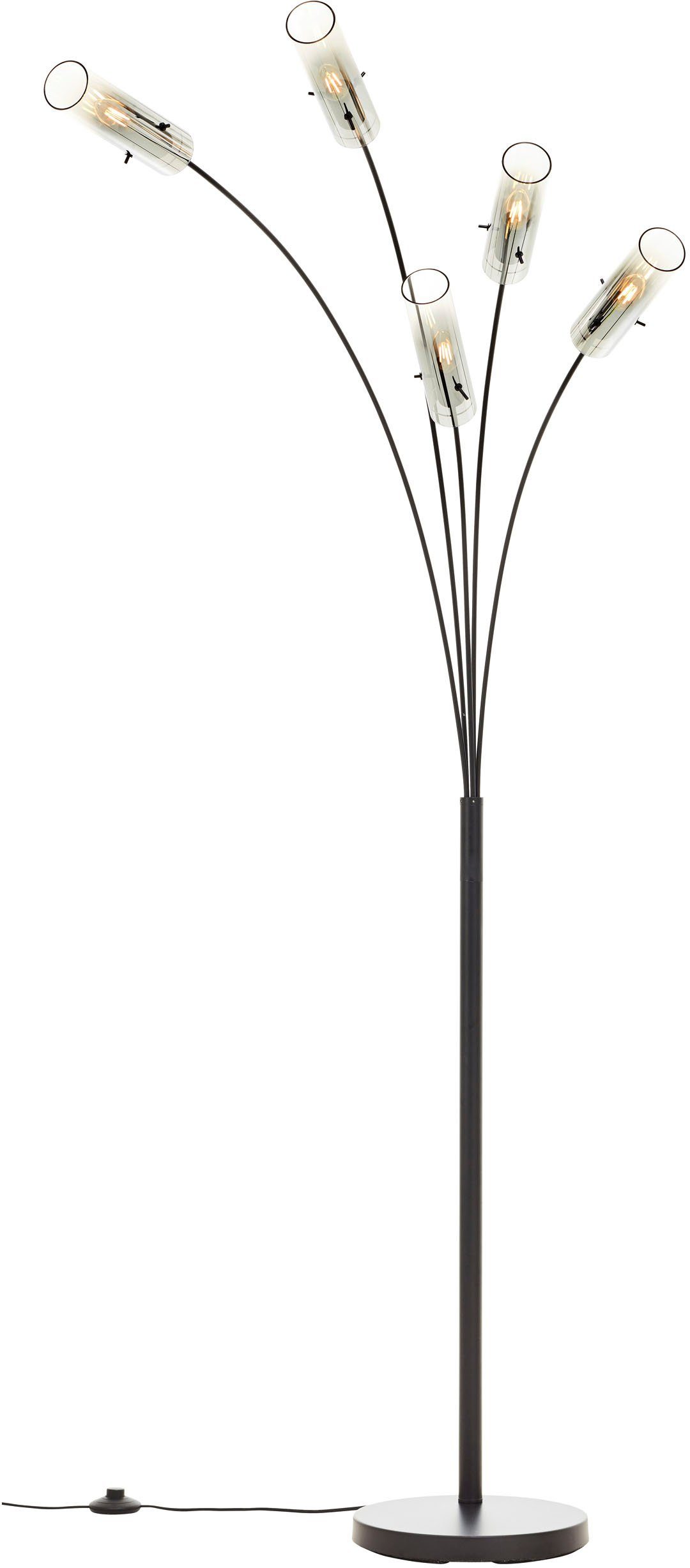 Brilliant Leuchten Staande lamp Glasini 200 x 30 x 73 cm, 5 x e14, metaal/rookglas, mat zwart (1 stuk)