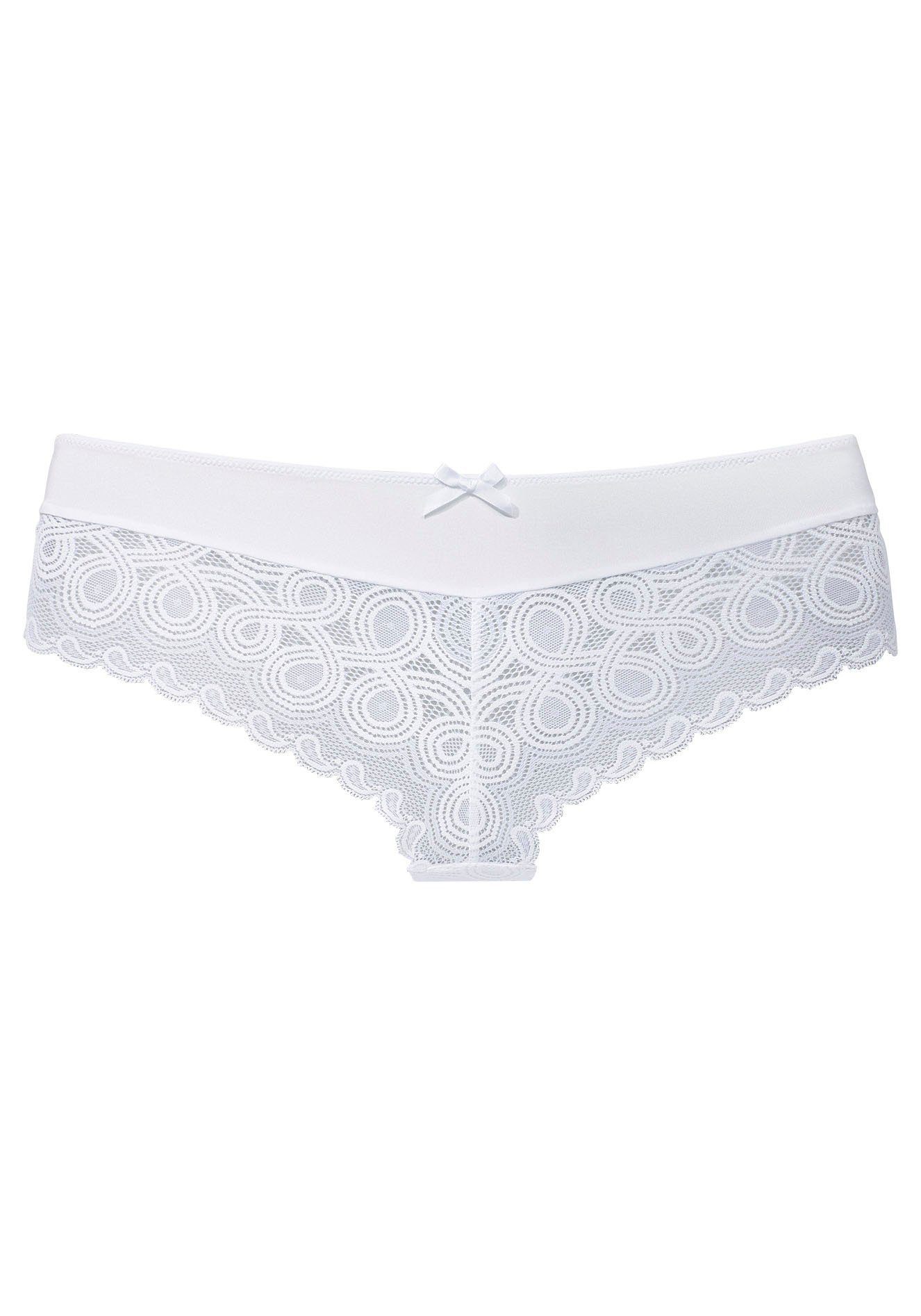 Lascana Stringpants met extravagante kant en sierstrik