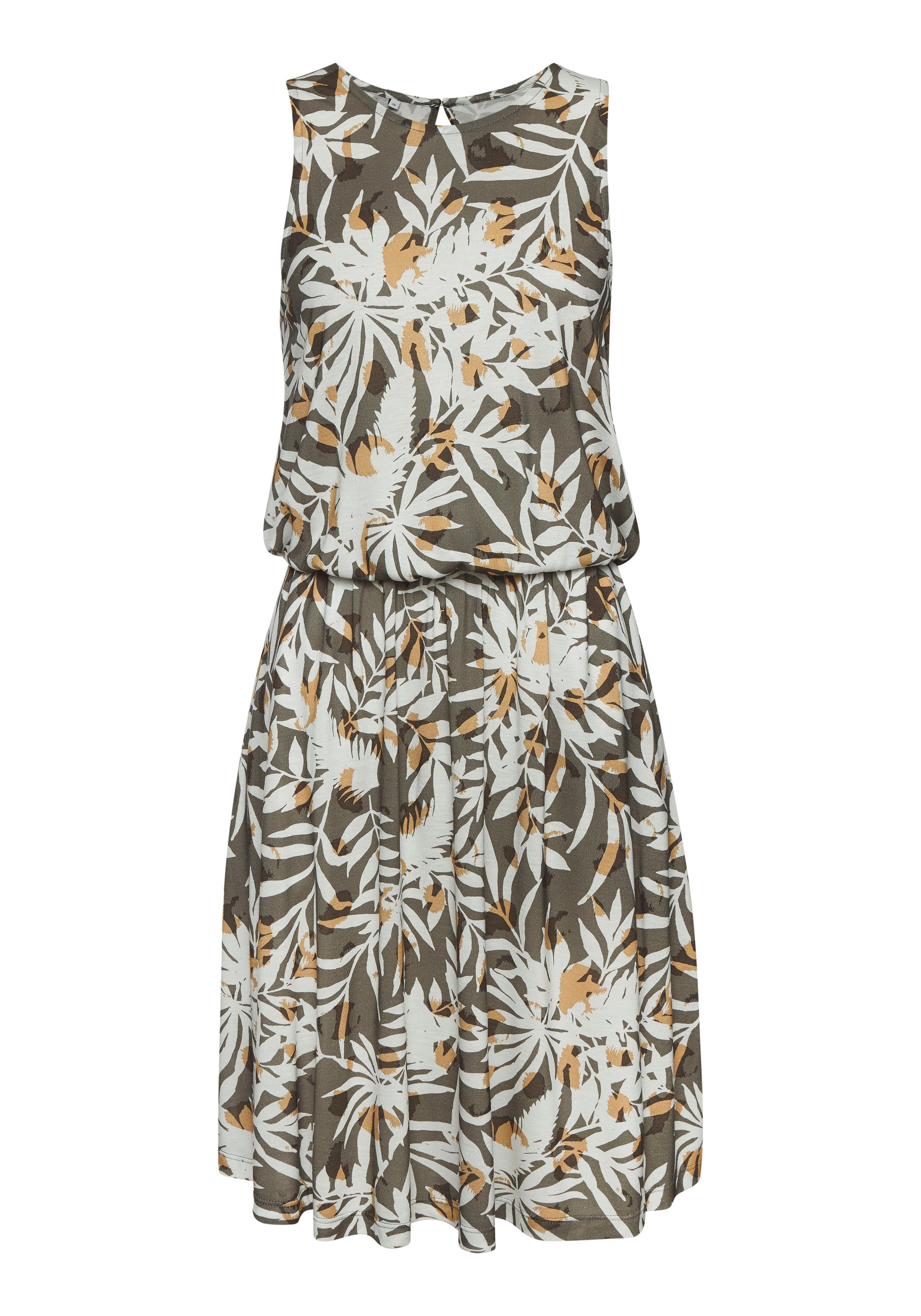 Vivance Jerseyjurk met bladerenprint, korte zomerjurk, strandjurk