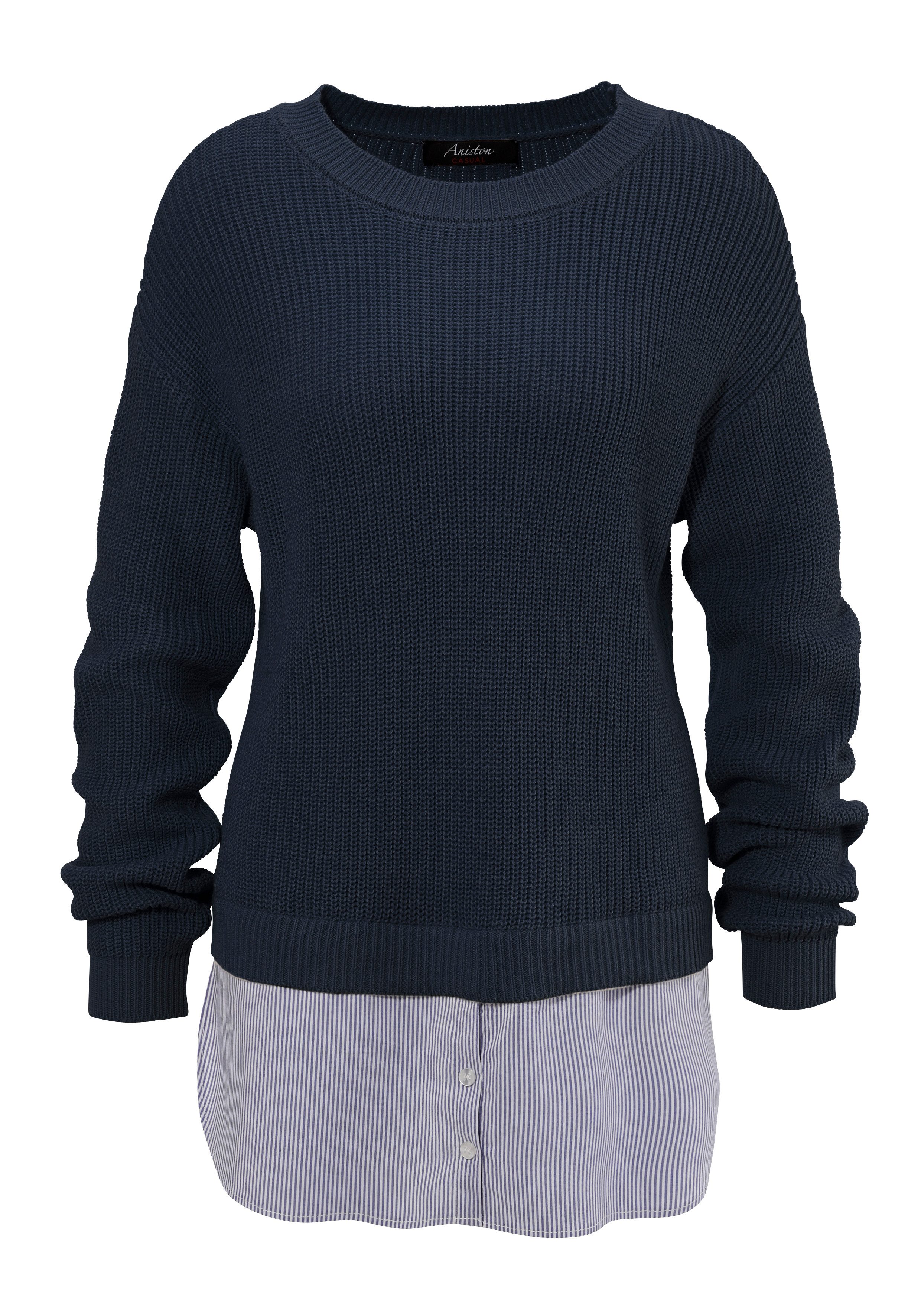 Aniston CASUAL Gebreide trui gestreepte blouse-inzet onderlangs