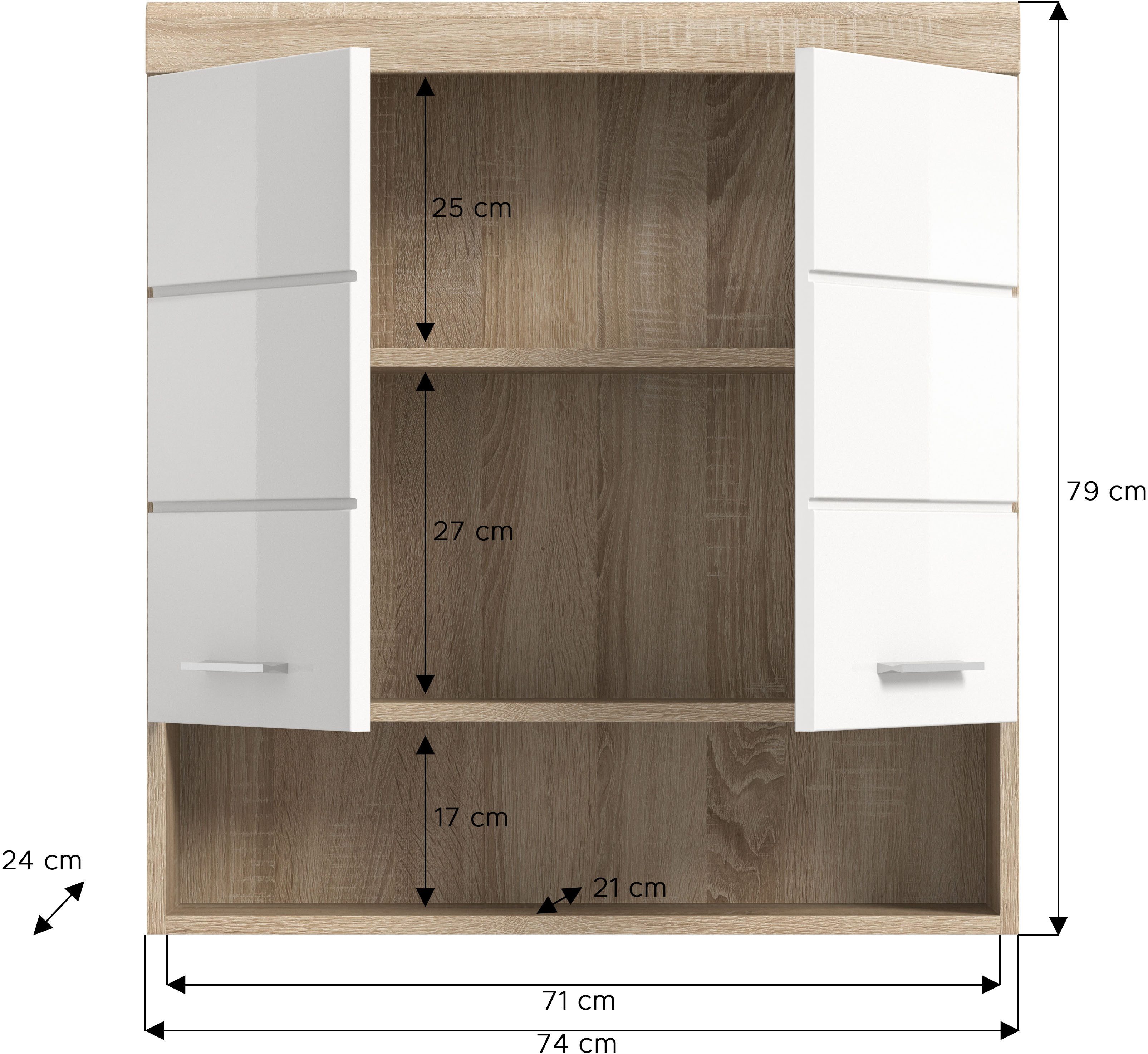 INOSIGN Hangend kastje Siena, breedte 74 cm, 2 deuren, 1 open vak, MDF-front in verschillende kleuren verkrijgbaar, badkamermeubels, badkamerkast, kast, badkamer