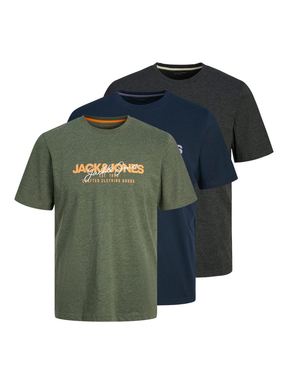 Jack & Jones Shirt met korte mouwen JJALVIS TEE SS CREW NECK 3PK MP (set, 3-delig) heren t-shirts maat XS groen