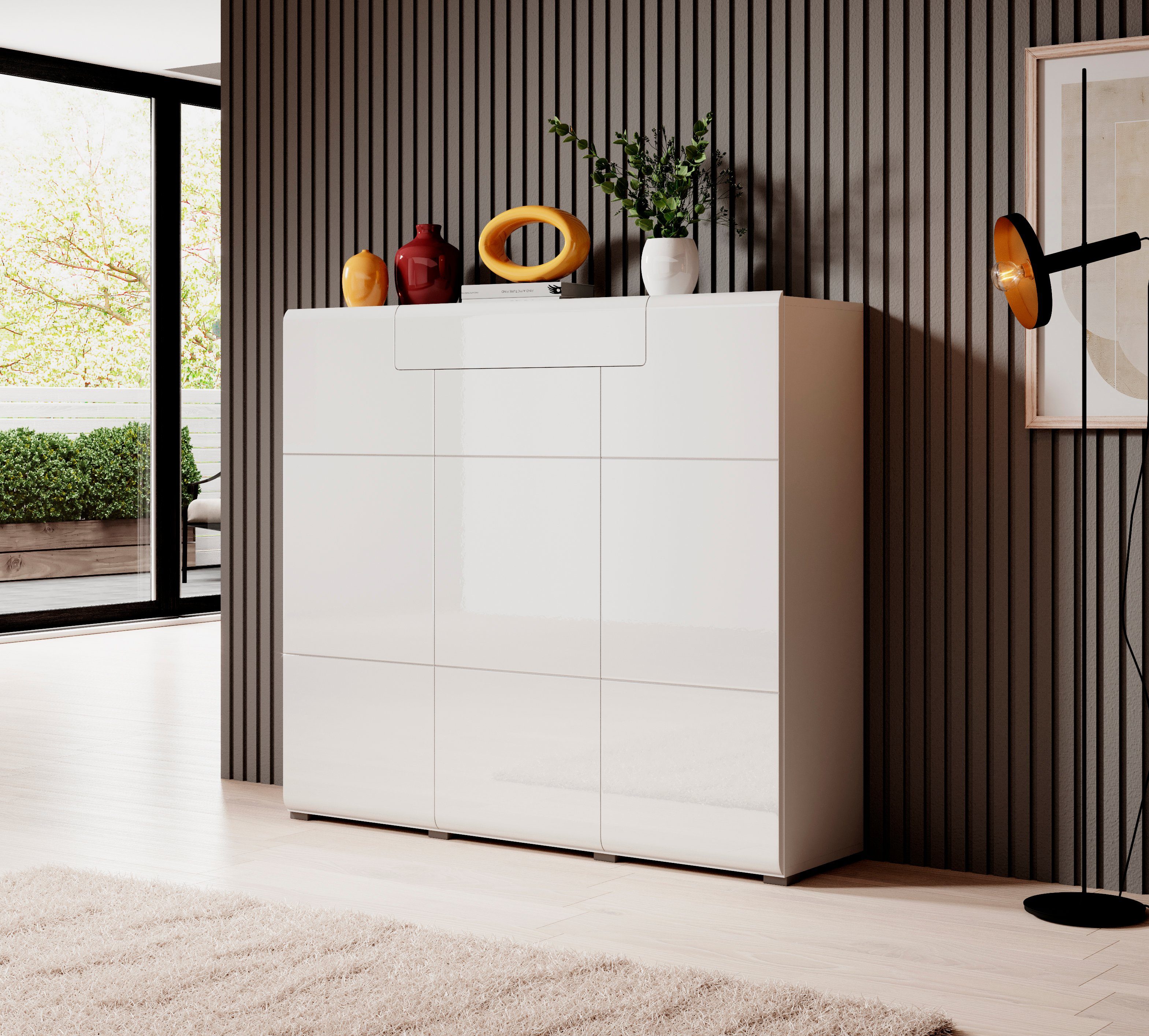 INOSIGN Highboard Toledo, breedte 147,5 cm, modieuze hoge kast met 3 deuren 1 lade