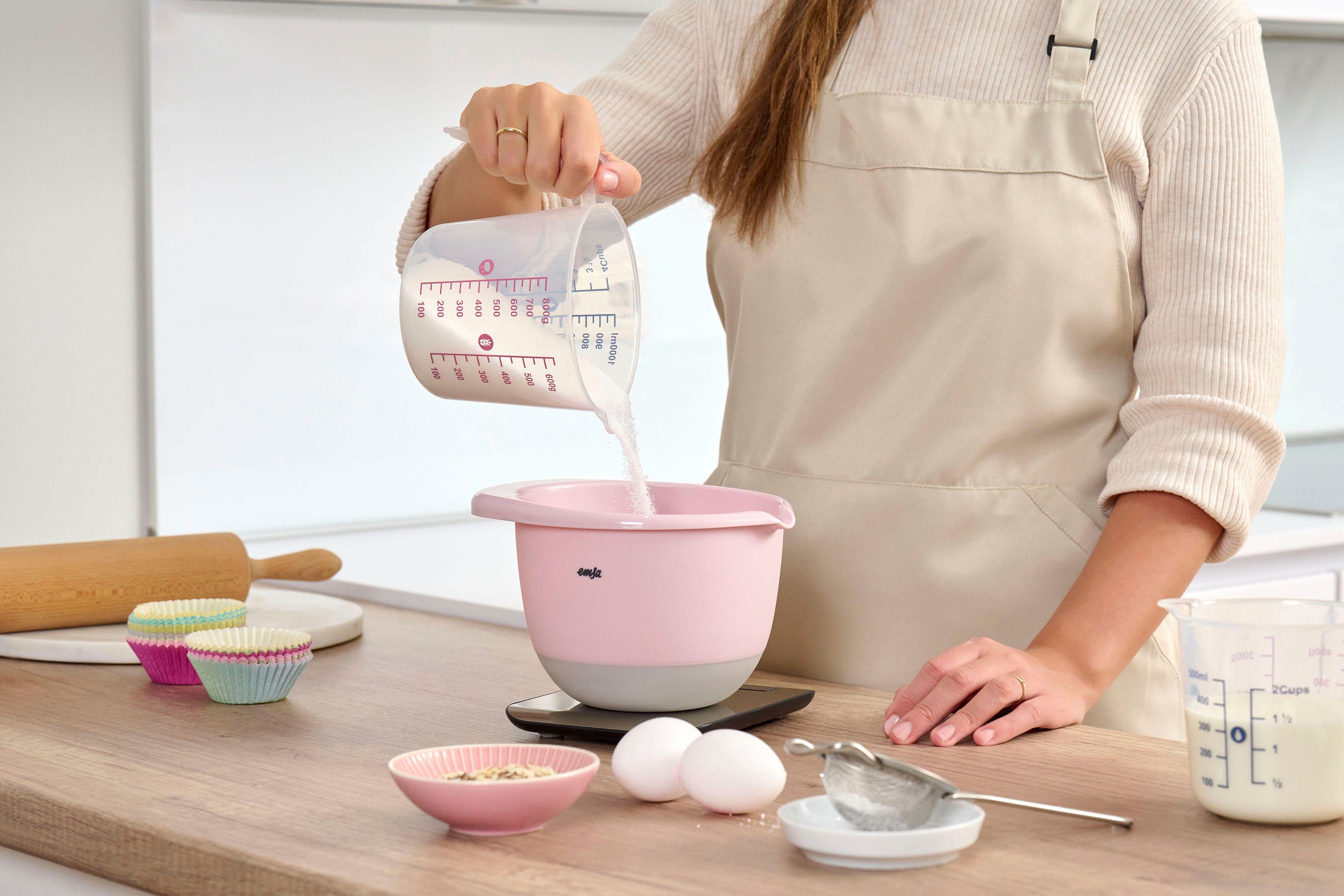 Emsa Mengkom K324S3 Prep&Bake antislip bodem, gietlip voor nauwkeurig gieten, 1,4/2,8/4,7 l (set, 3-delig)