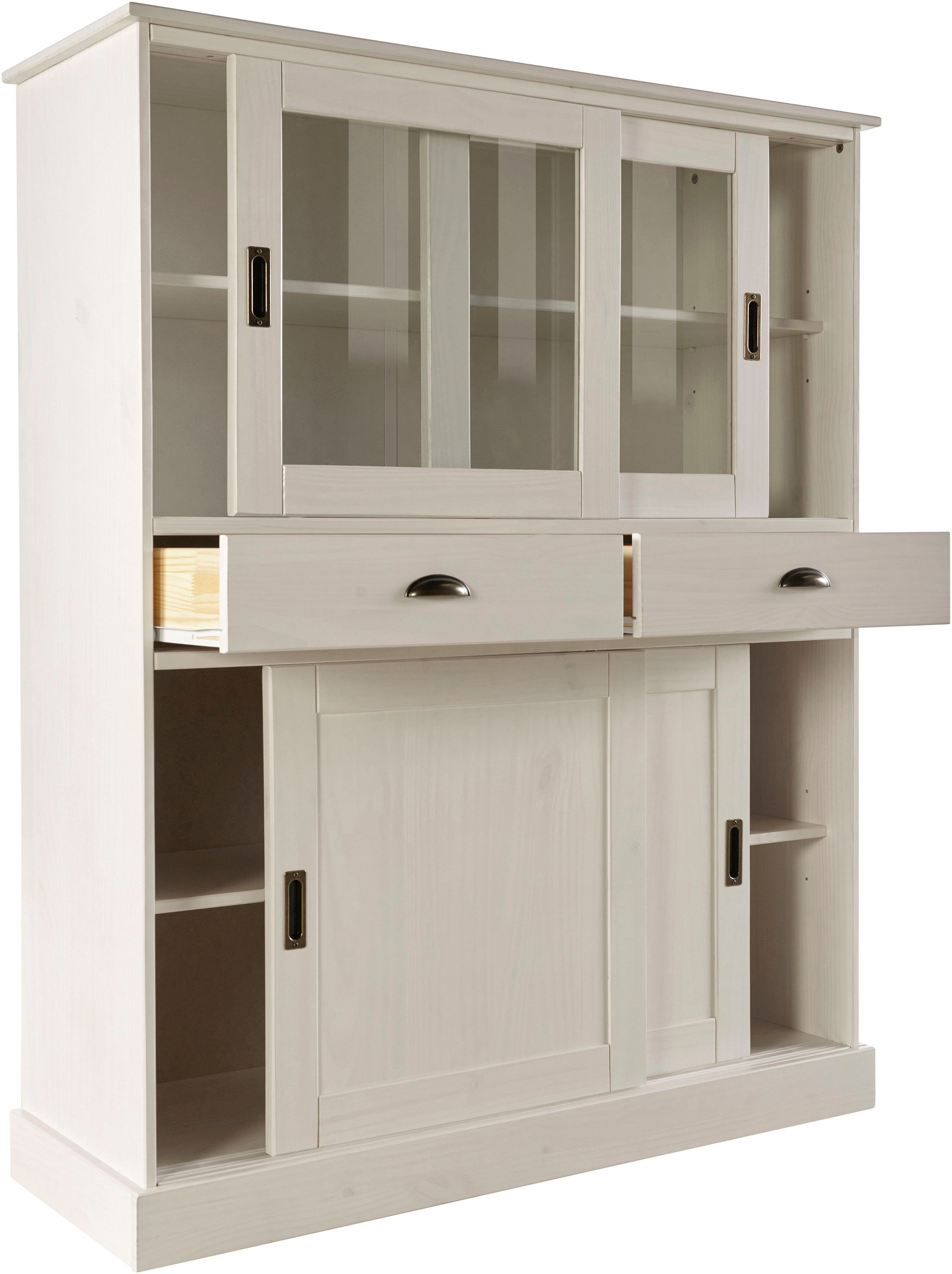 Home affaire Highboard Schröder Vitrine van massief dennenhout, breedte 114 cm
