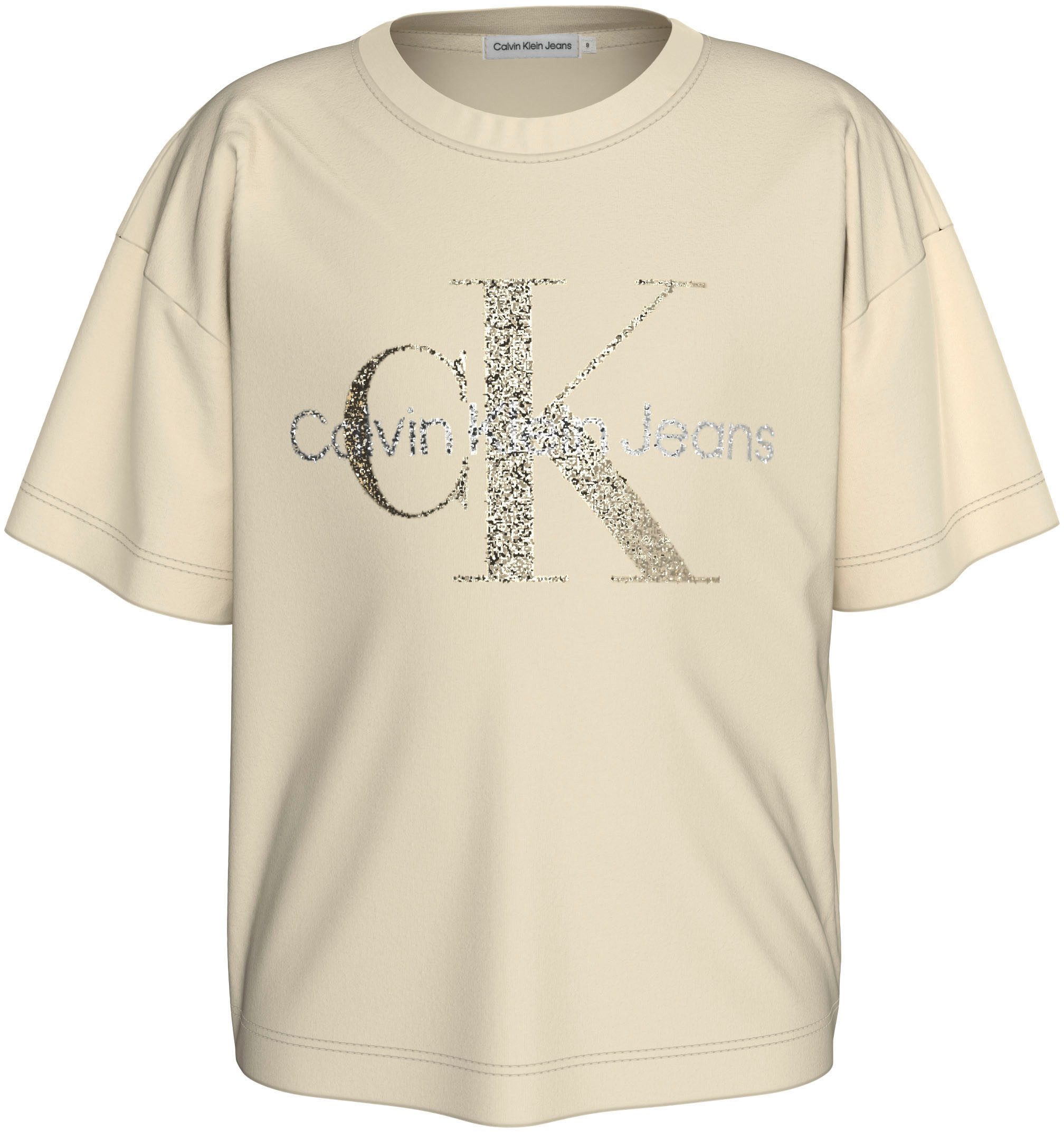 Calvin Klein T-shirt GLITTER MONOGRAM BOXY SS T-SHIRT voor kinderen tot 16 jaar met glinsterend merklabel