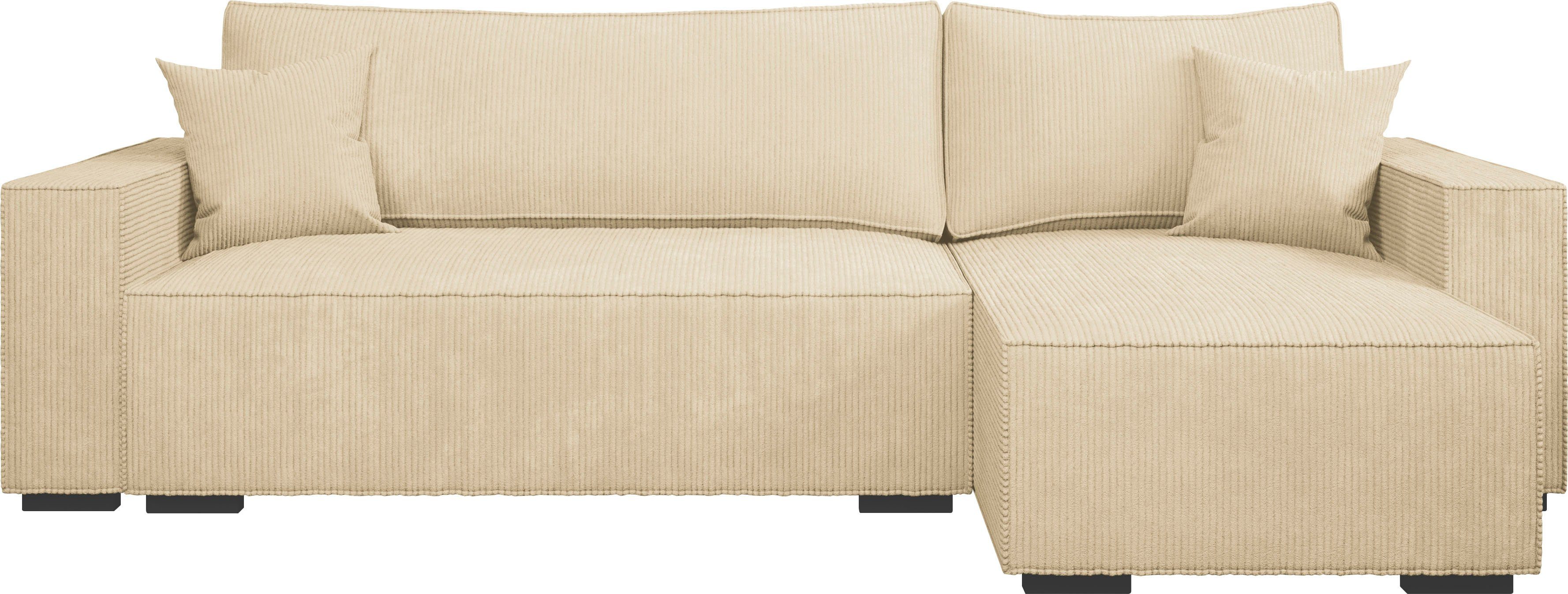 INOSIGN Hoekbank Winton ribfluwelen bank/slaapbank 253 cm Ribfluweel, omkeerbare recamiere, slaapfunctie (130/208 cm), bedbox
