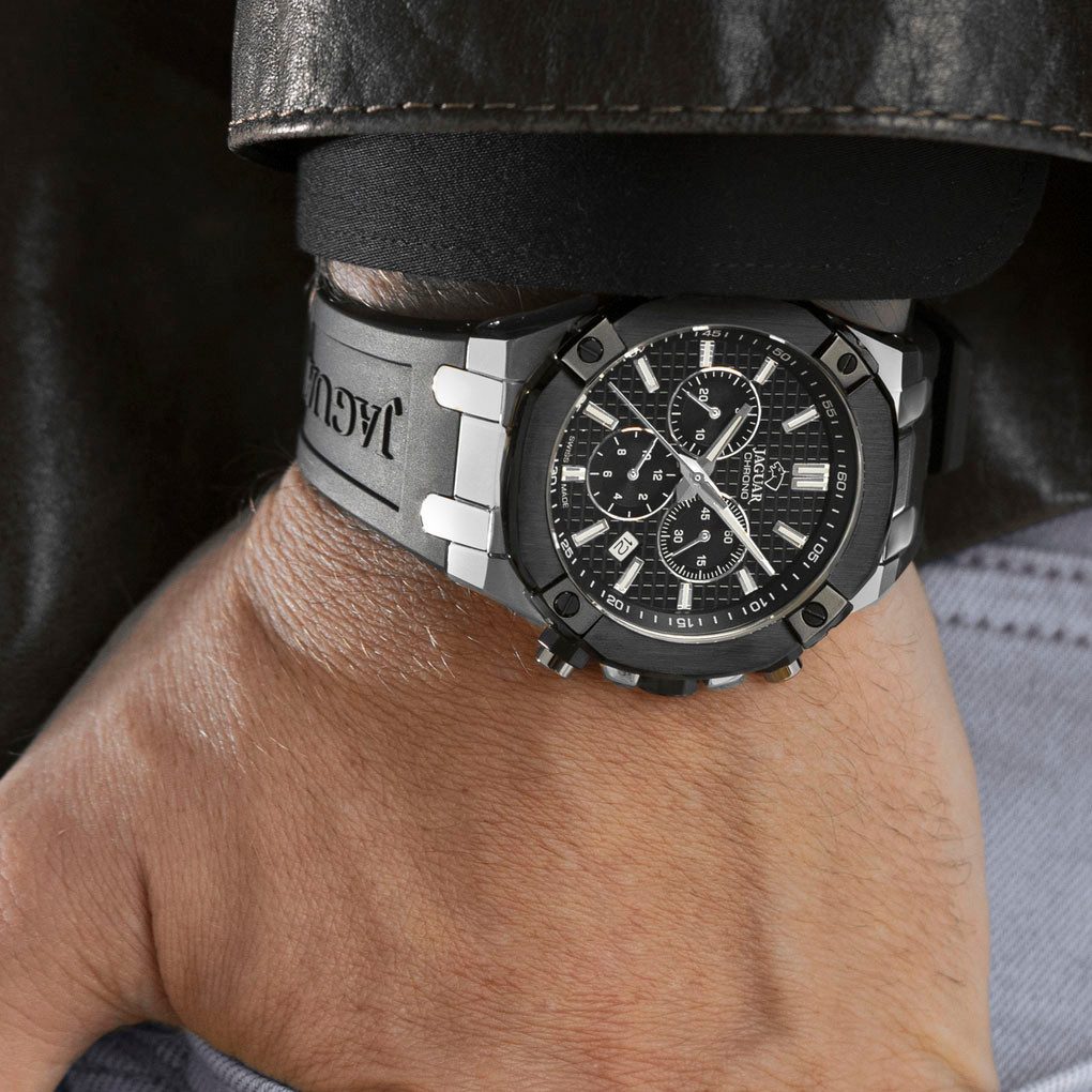 Jaguar Chronograaf Diplomatic Quarzuhr, horloge, herenhorloge, Swiss Made, stopwatch functie, rubber band