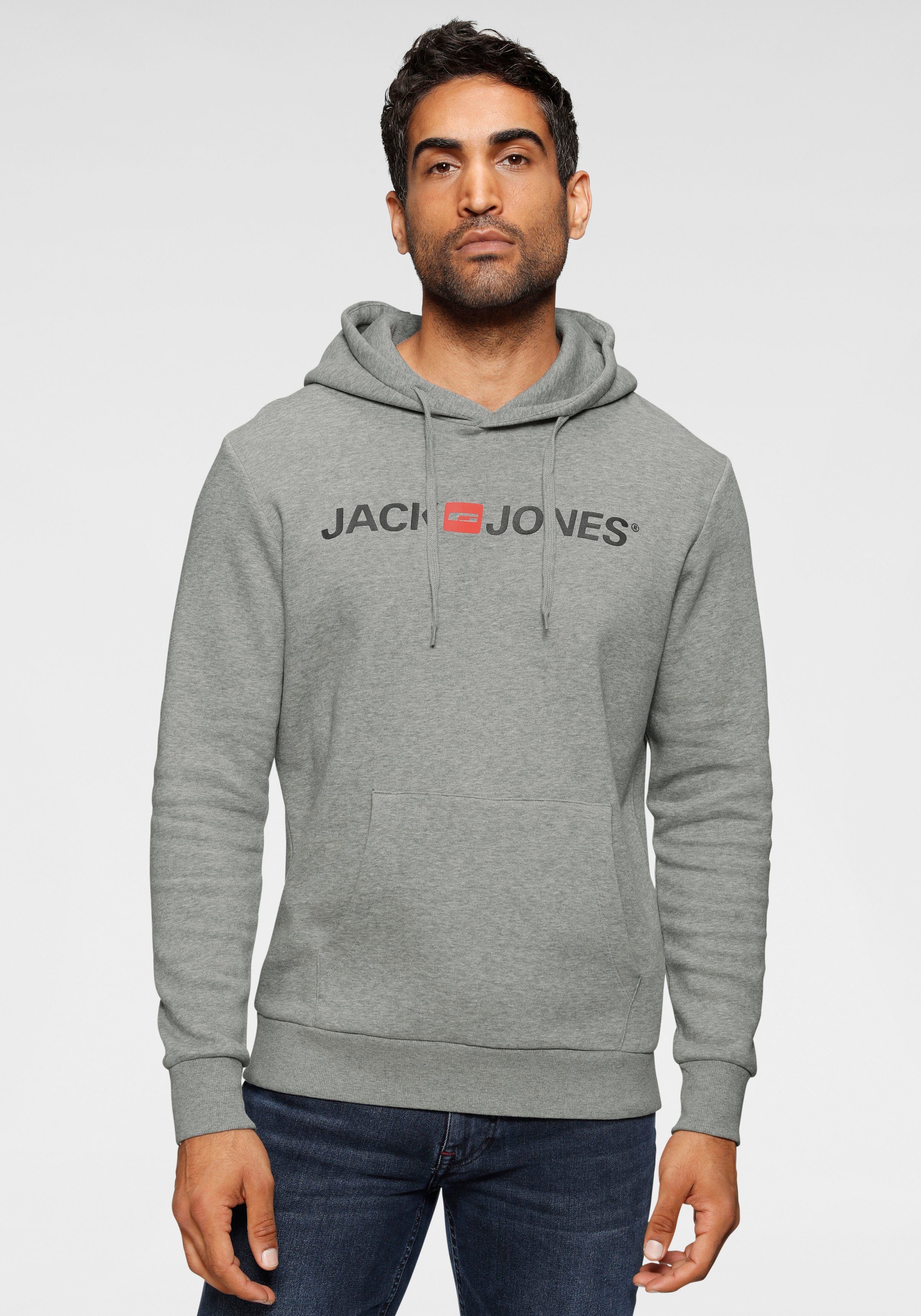 jack  jones hoodie logo hoodie oldschool grijs