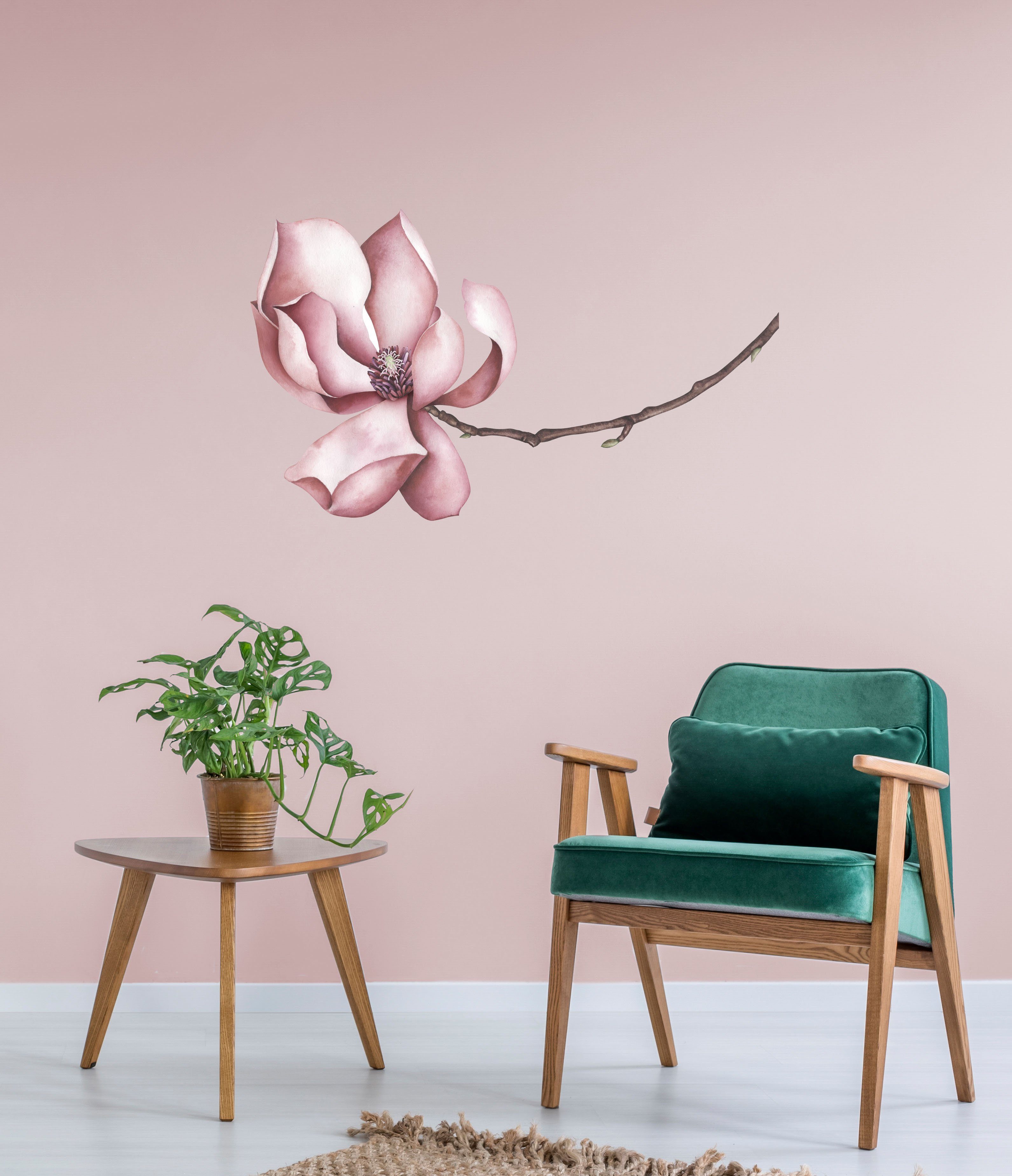 queence Wandfolie SABRINA Muurdecoratie, sticker, roze, bloem, bloei, zelfklevend (1 stuk)