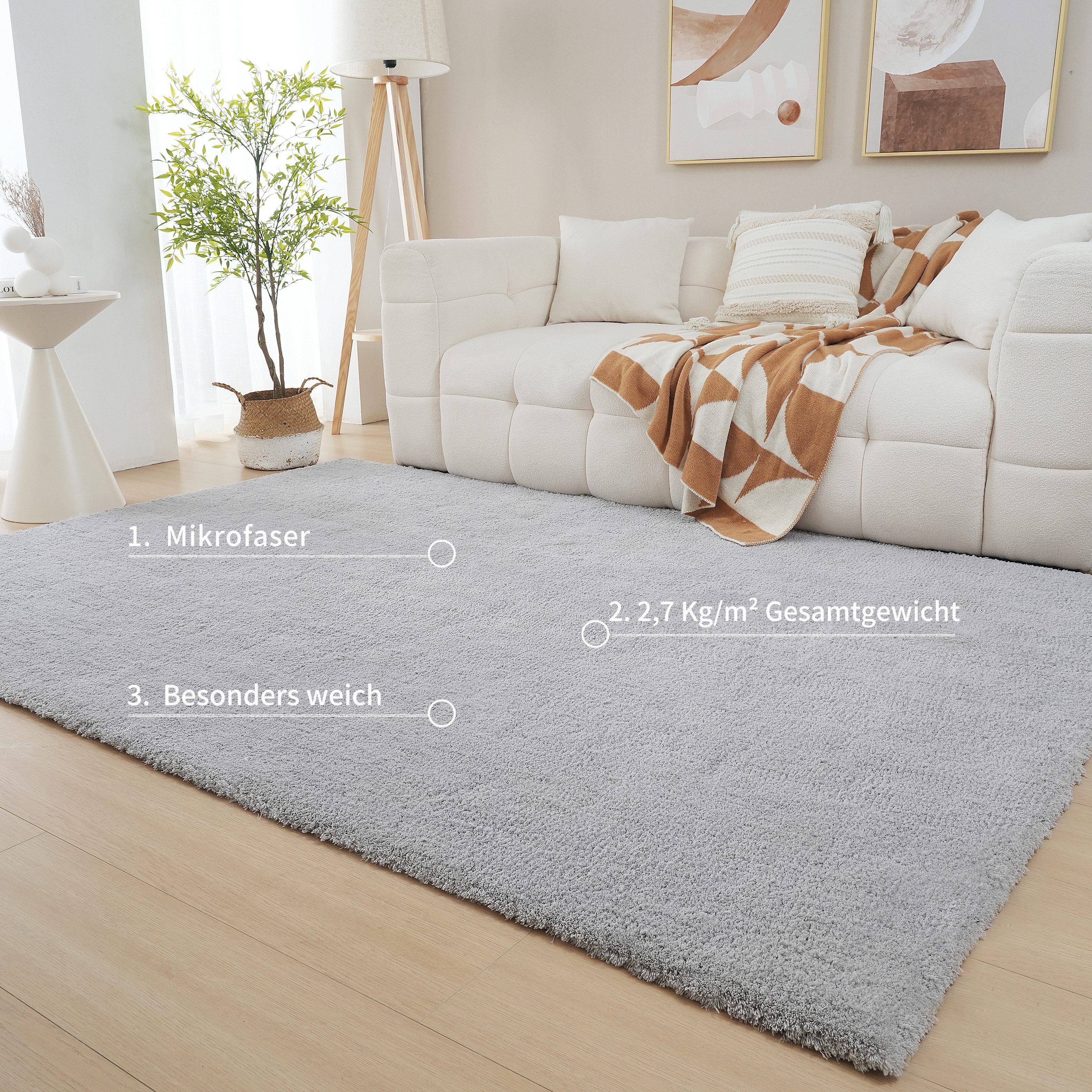 my home Hoogpolig vloerkleed Microvezeltapijt Magong, bijzonder zacht, zeer fijne pool uni, woonkamer, slaapkamer, kinderkamer, ook rond en als loper
