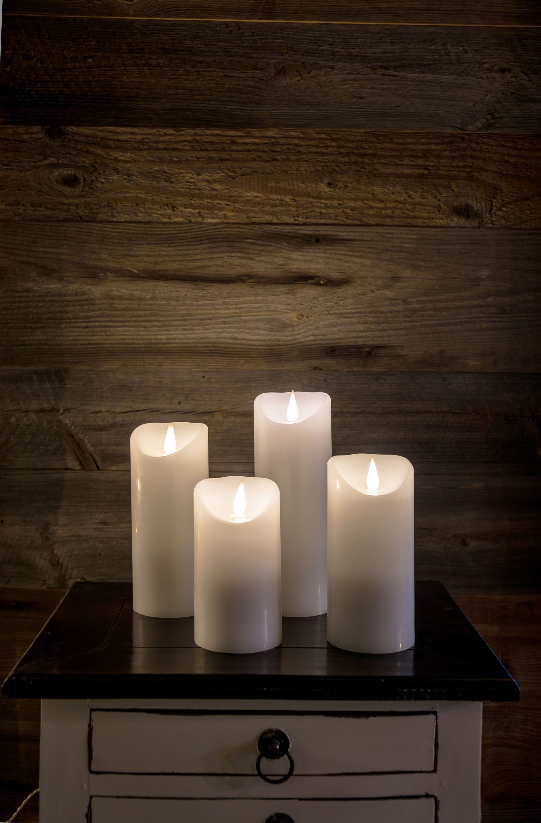 KONSTSMIDE Led-kaars Kerst versiering Led-kaars van echte was, wit, met 3D vlam, ø 7,5 cm, hoogte: 20,5 cm (1-delig)