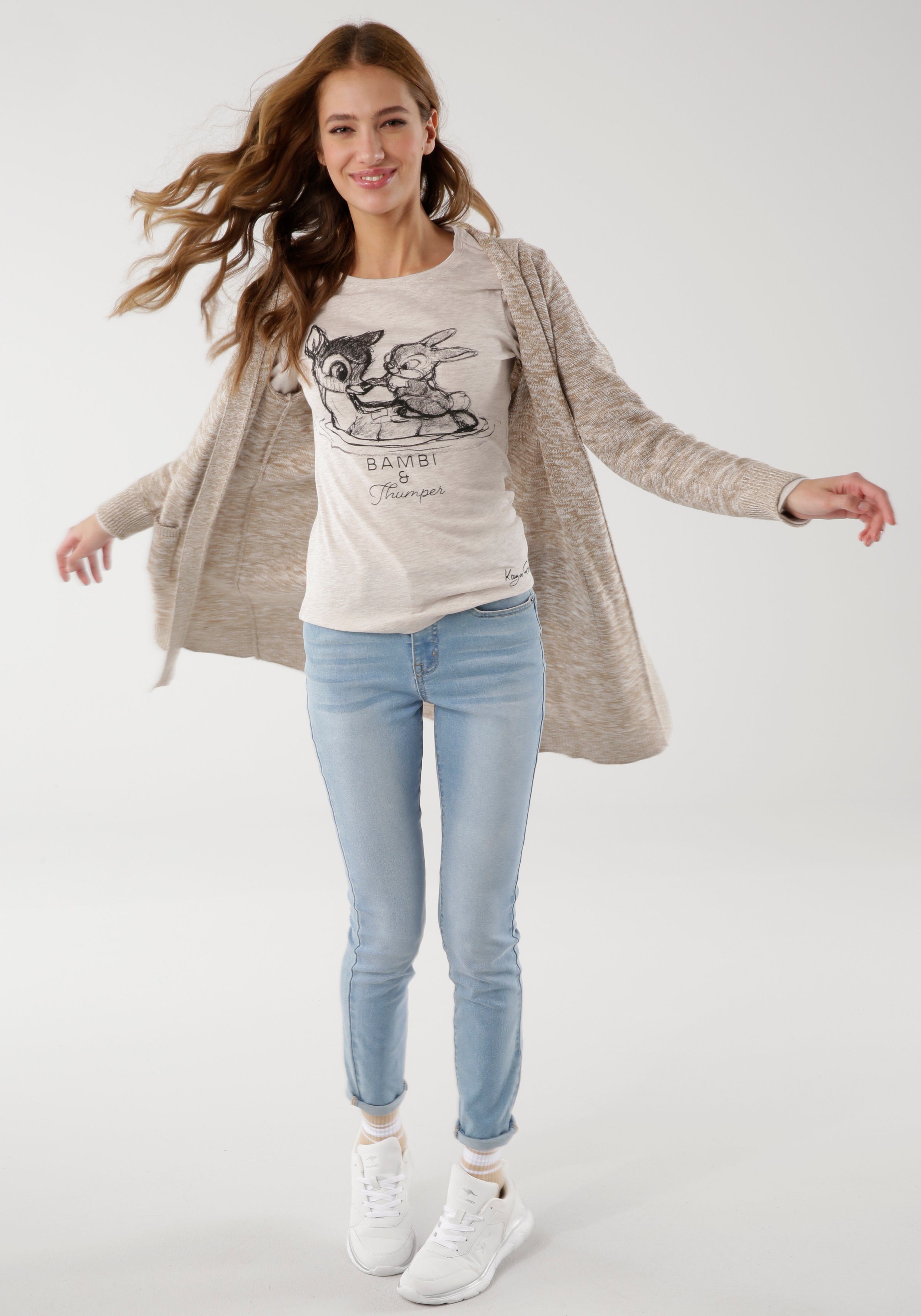 KangaROOS Shirt met lange mouwen Bambi & Stampertje Lange mouwen, zeer figuurvolgend, effen, ronde hals