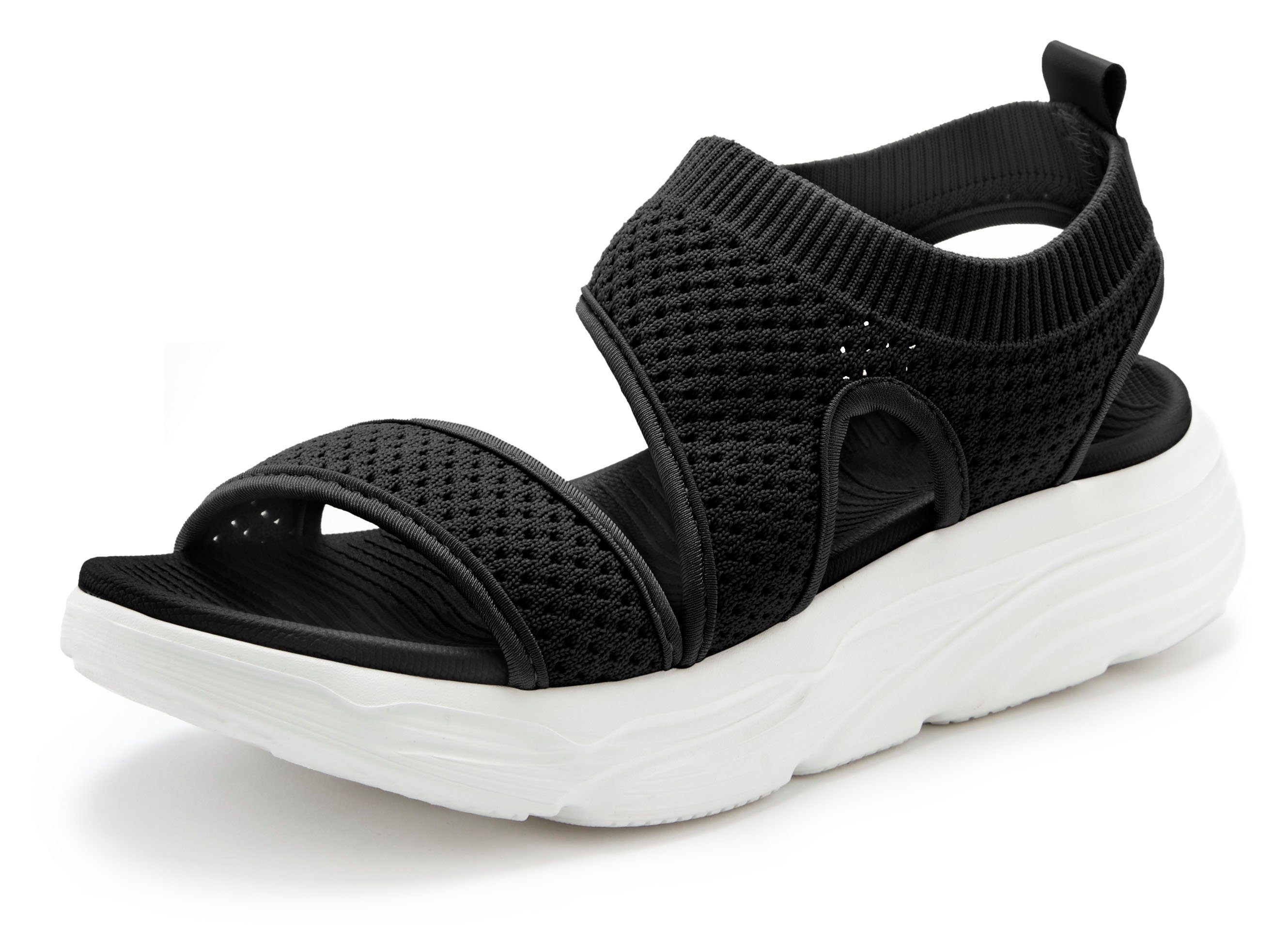 Lascana Sandalen Zomerschoen Sandalette, zomerschoen van elastisch textiel bijzonder licht VEGAN dames sportieve sandalen maat 36 EU zwart