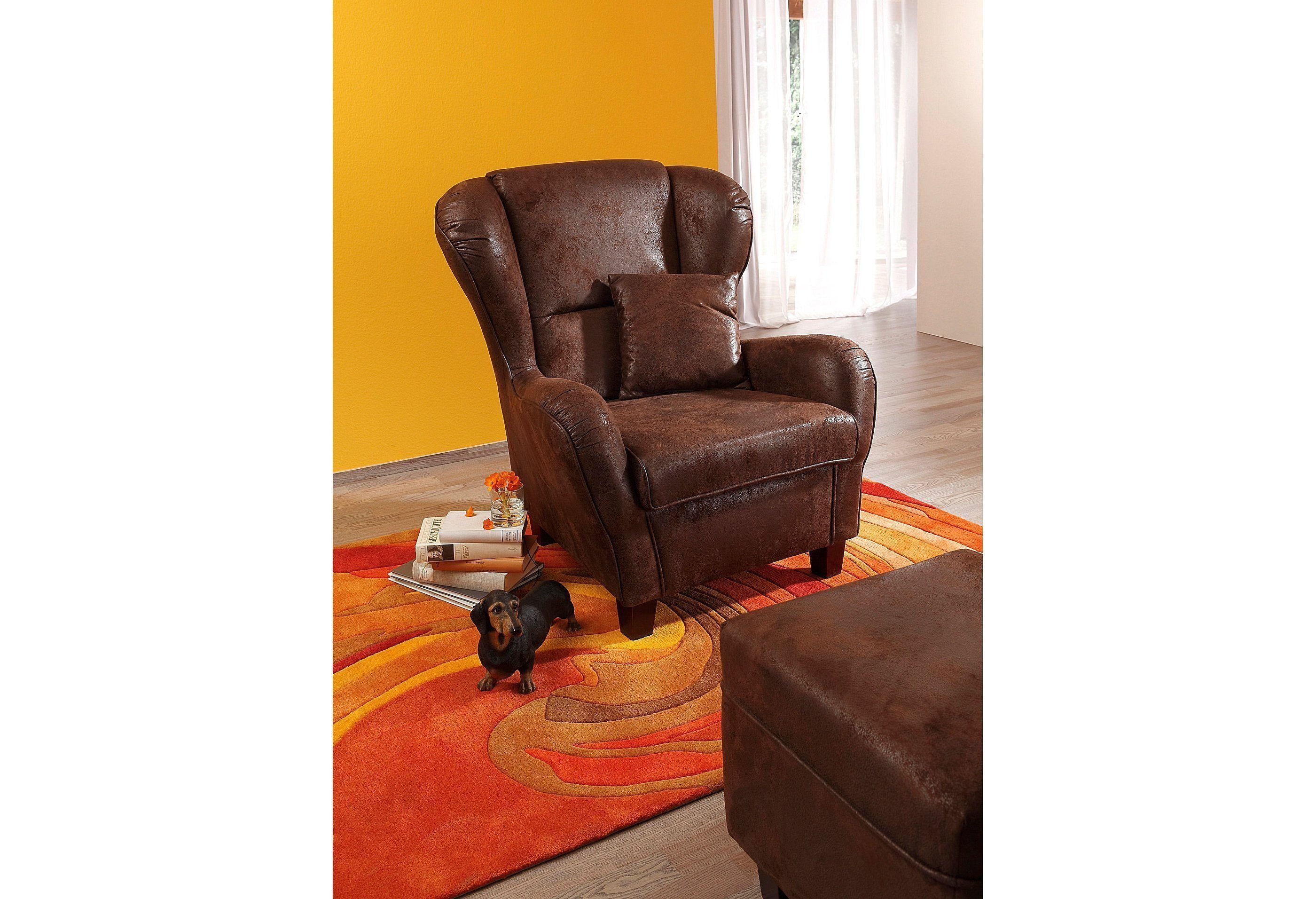 Home affaire Oorfauteuil Oliver Oorstoel, met poef, sierkussens, klassieke vorm (2 stuks)