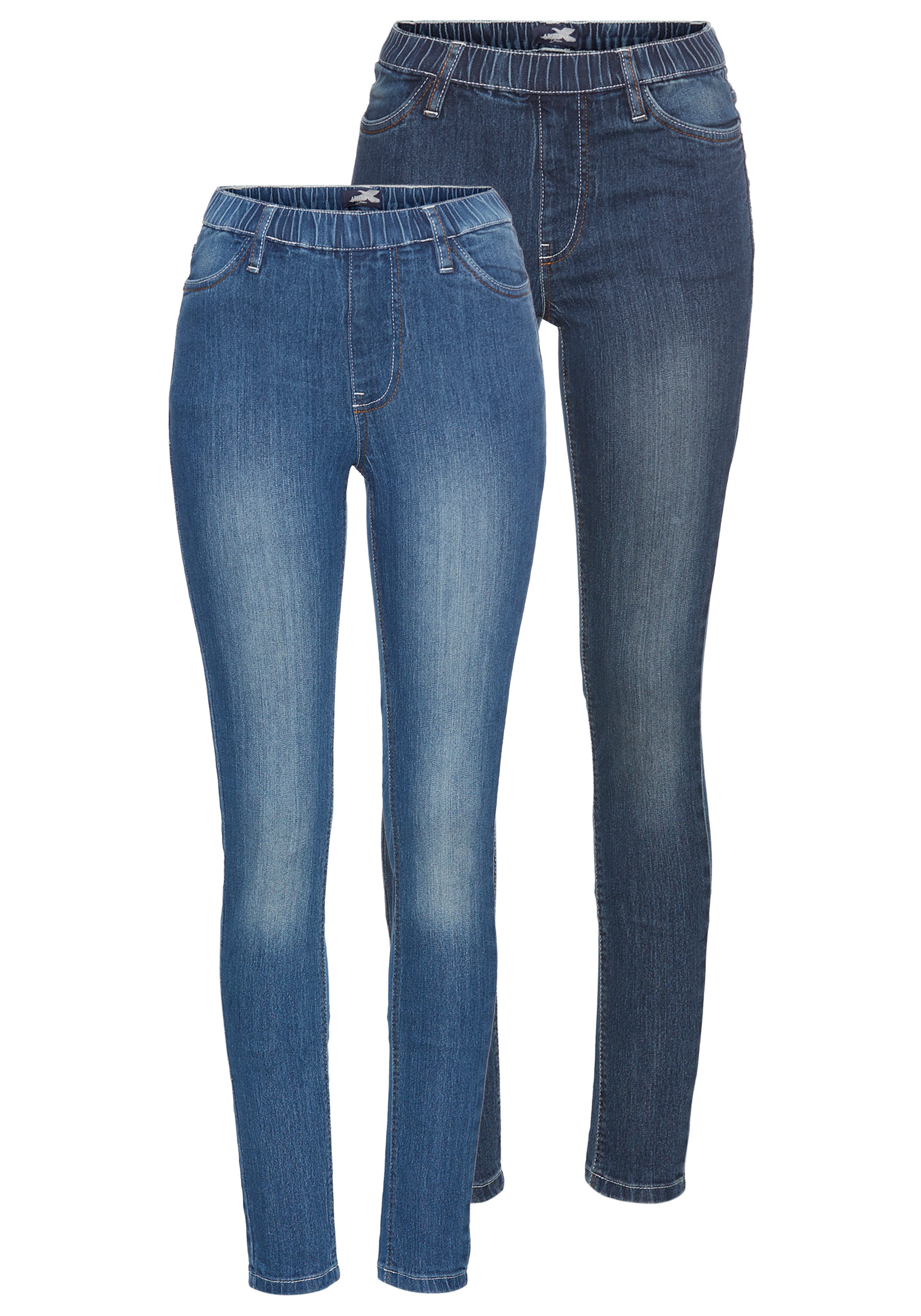 Arizona Jeggings strakke pasvorm, skinny jeans, used-look-wassing, hoge taille (Set van 2)
