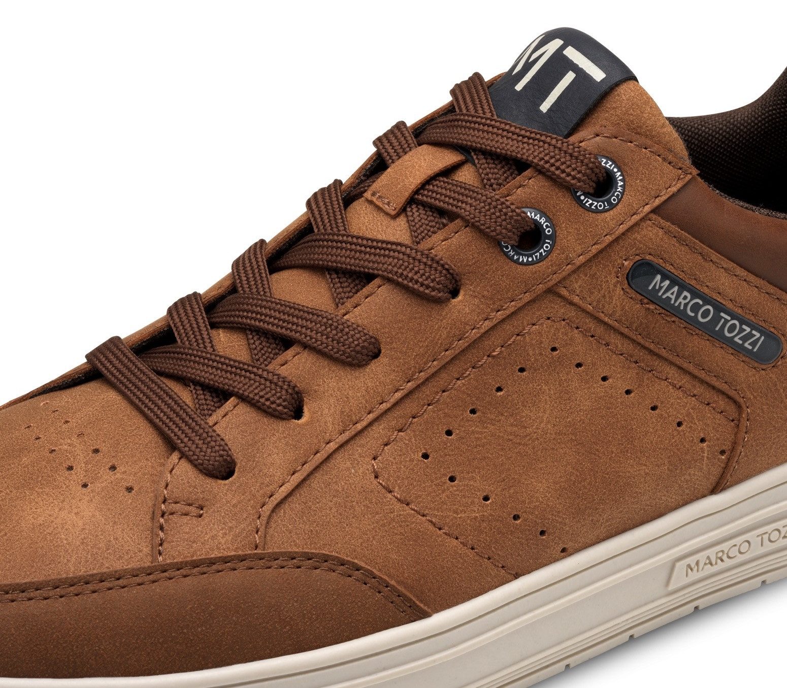 Marco Tozzi Plateausneakers , vrijetijdsschoen, lage schoen, veterschoen met perforatie en sierstiksels