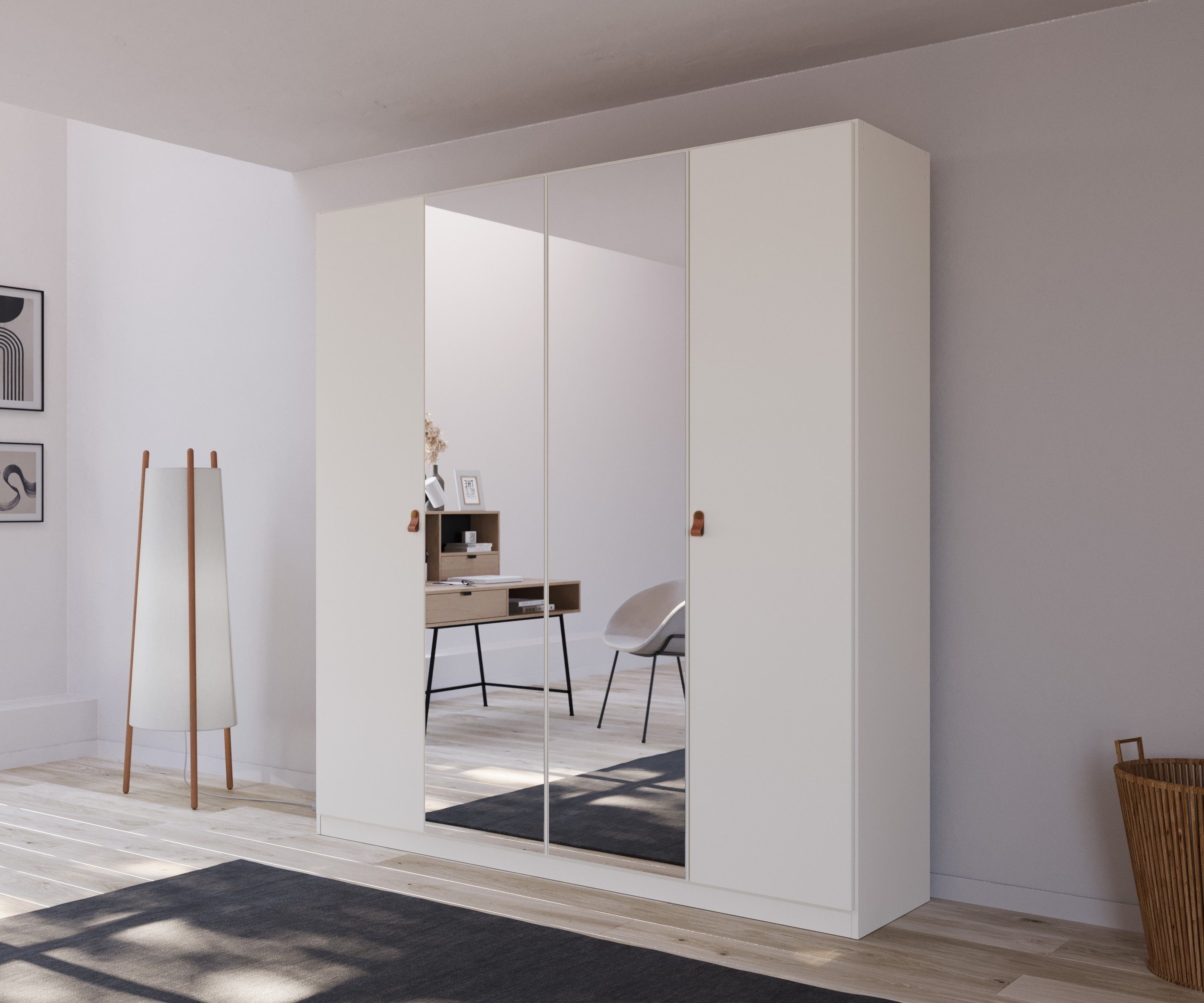 rauch Draaideurkast Homey by Quadra Spin met greeplussen van zacht, cognacbruin leer, met spiegel