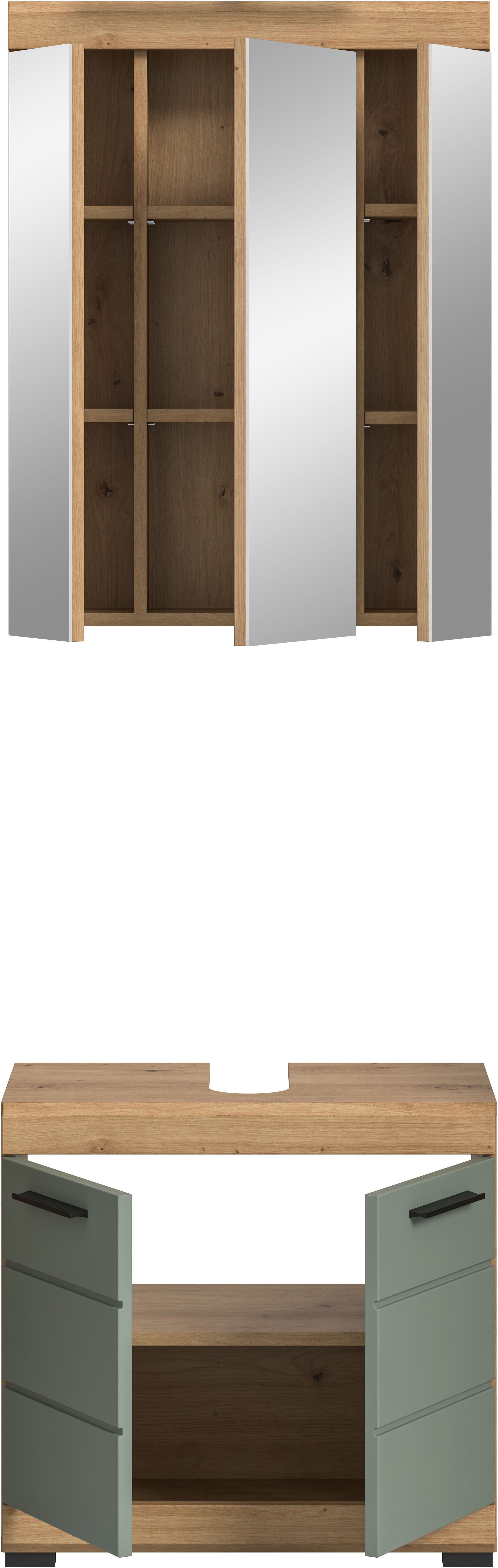 INOSIGN Badkamerserie Siena, 2-delig, bestaande uit: onderkast voor wastafel, spiegelkast in verschillende kleuren verkrijgbaar, badkamermeubels, combinatie, badkamer (set, 2 stuks)