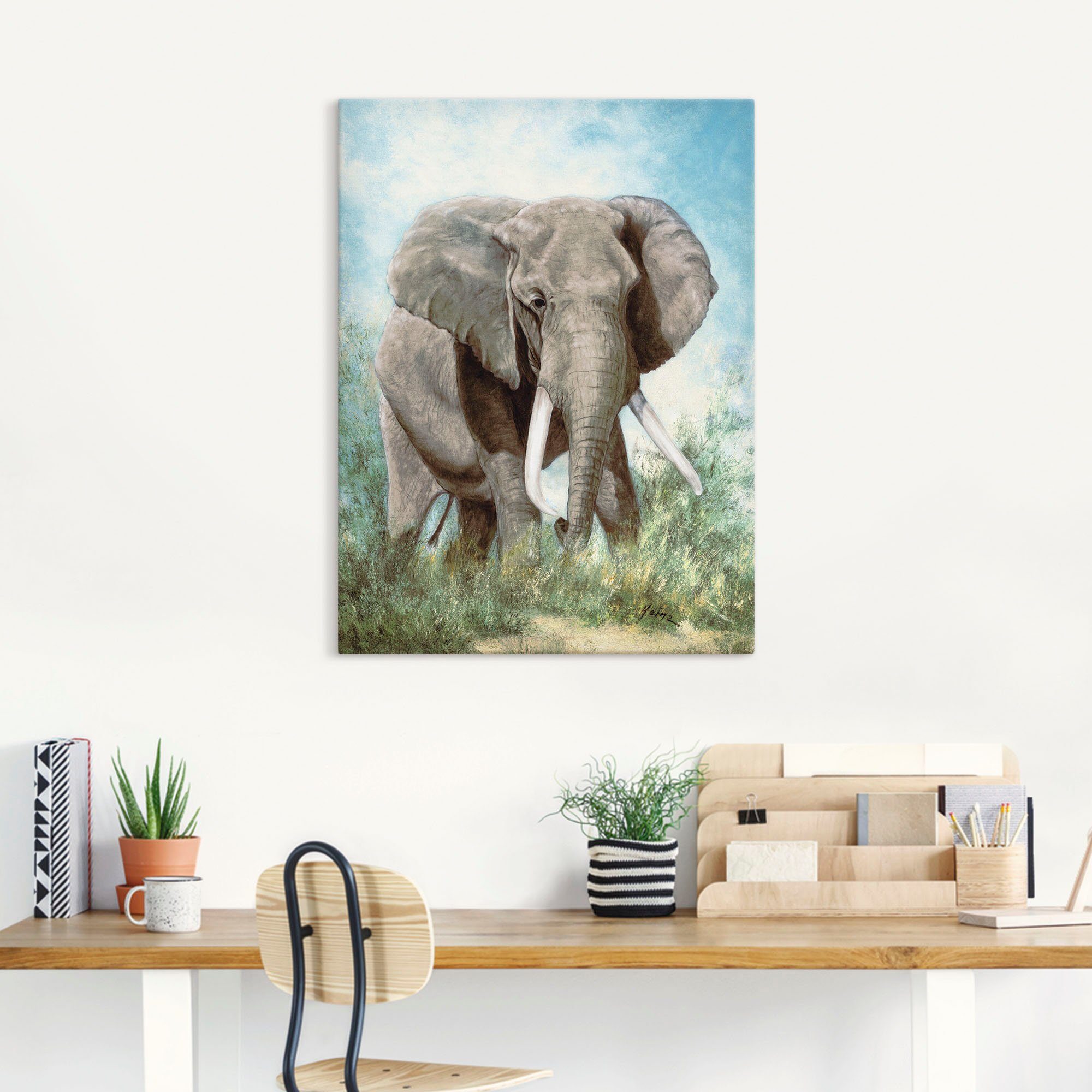 Artland Artprint op linnen Olifant gespannen op een spieraam