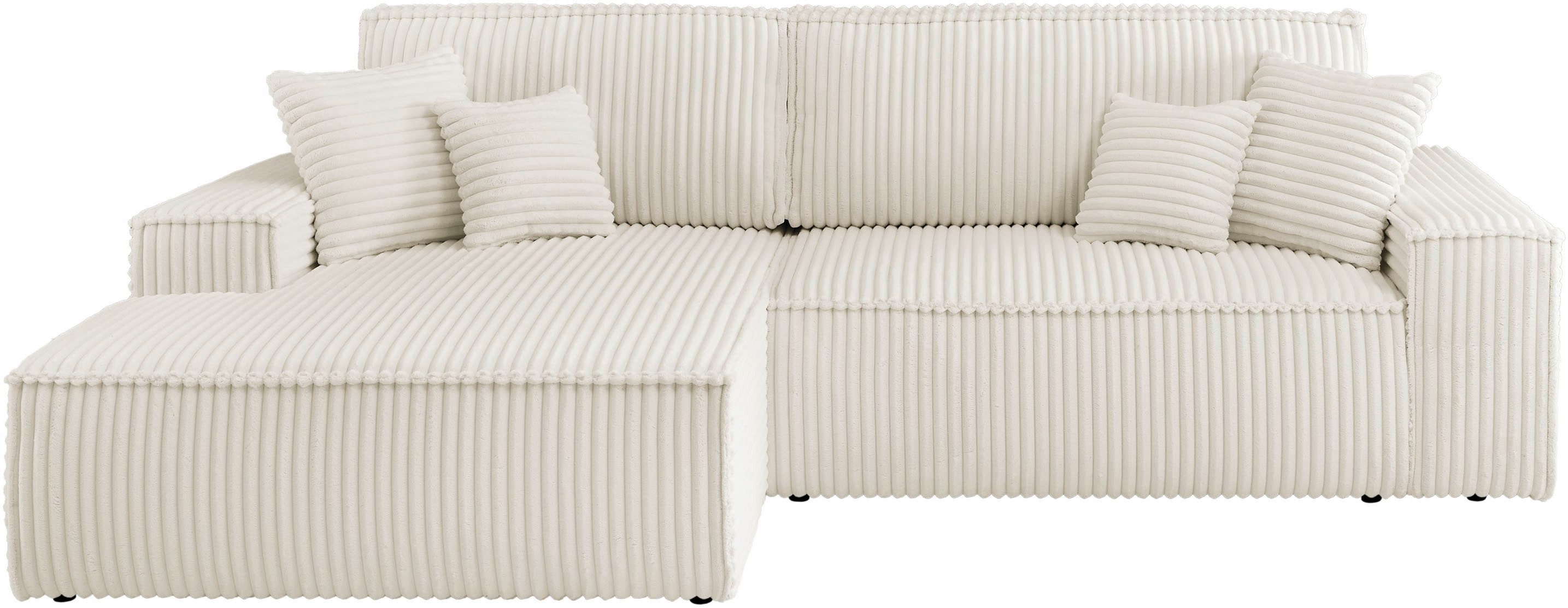 andas Hoekbank FINNLEY Slaapbank 267 cm, L-vorm met Slaapfunctie & Bedlade beschikbaar in de stofkwaliteiten bouclé, structuur fijn en mega cord