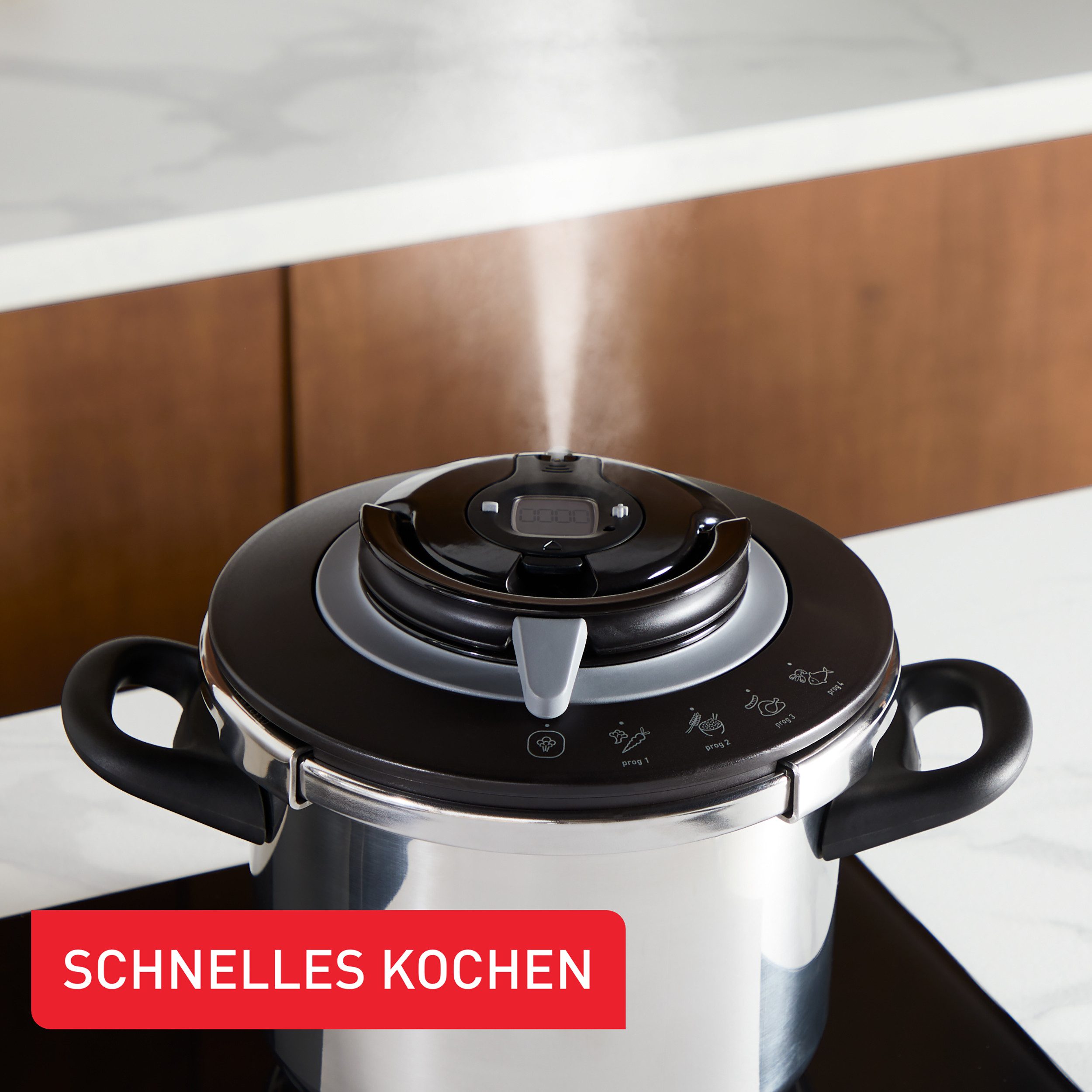 Tefal Snelkookpan Clipso+ CHEF, 6 liter snelkookpan 4 kookprogramma’s, 6 veiligheidsniveaus, afneembare timer