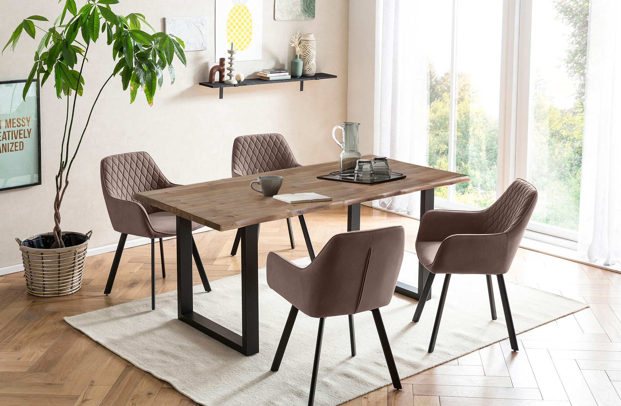 SalesFever Eethoek Tafelblad behandeld met OSMO hardwasolie in zijdeglans afwerking (set, 5-delig) eethoeken bruin