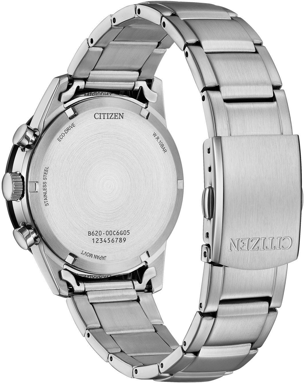 Citizen Chronograaf Polshorloge, solar, herenhorloge, roestvrijstalen band, analoog, dag, stopwatchfunctie