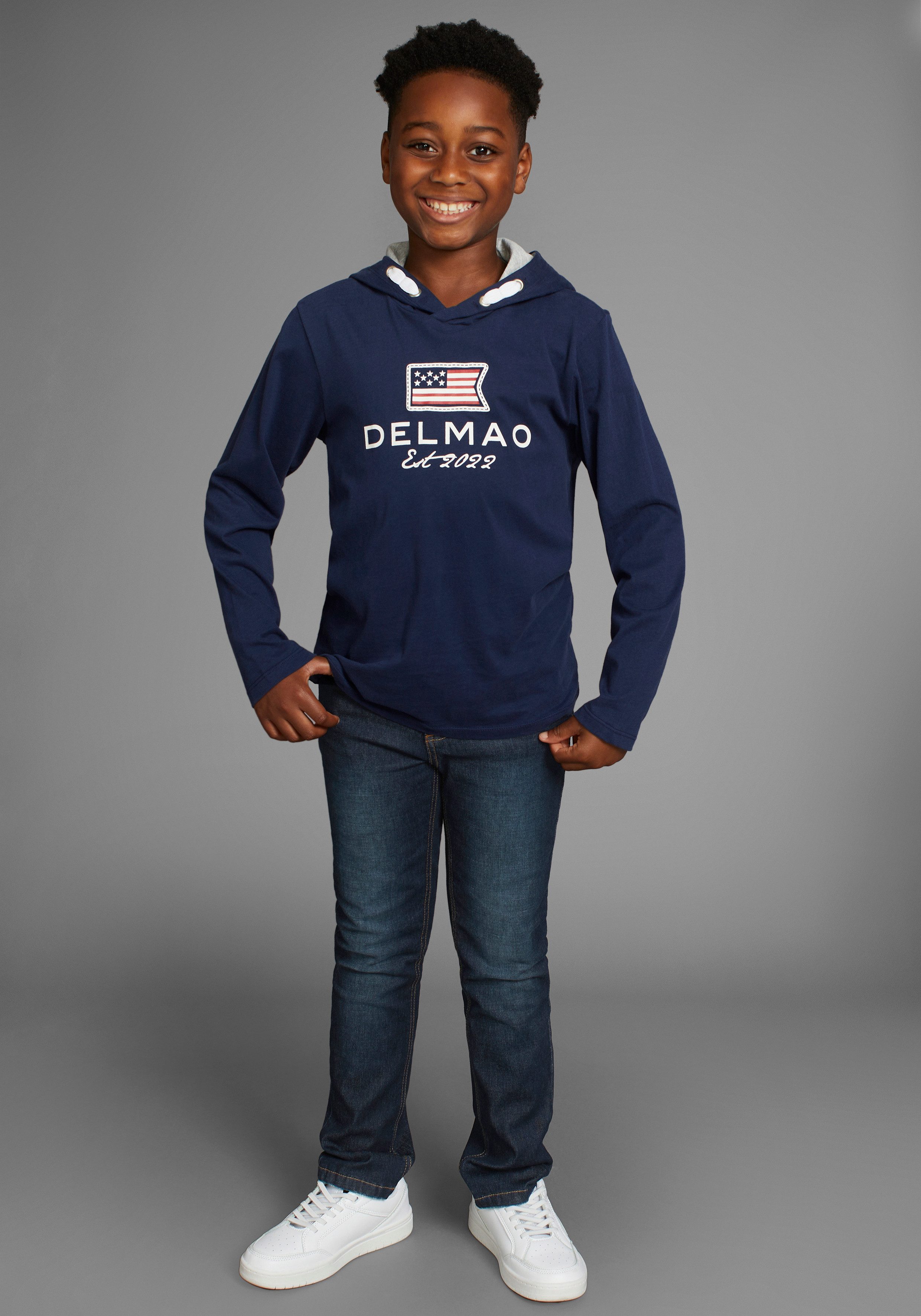 DELMAO Stretch jeans Straight-fit jeans for boys elastisch materiaal, used-look-wassing, lage taille