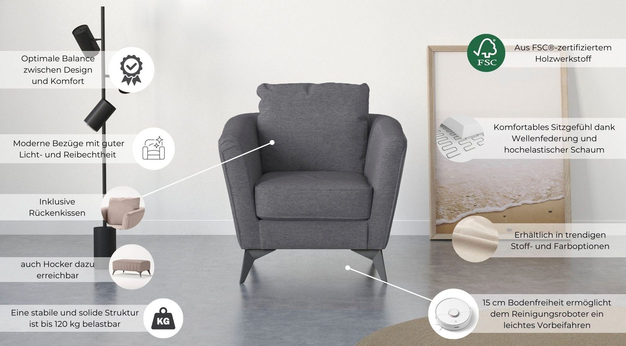 Places of Style Cocktailfauteuil MATTHEW fauteuil, afmetingen B/D/H: 83/85/88 cm