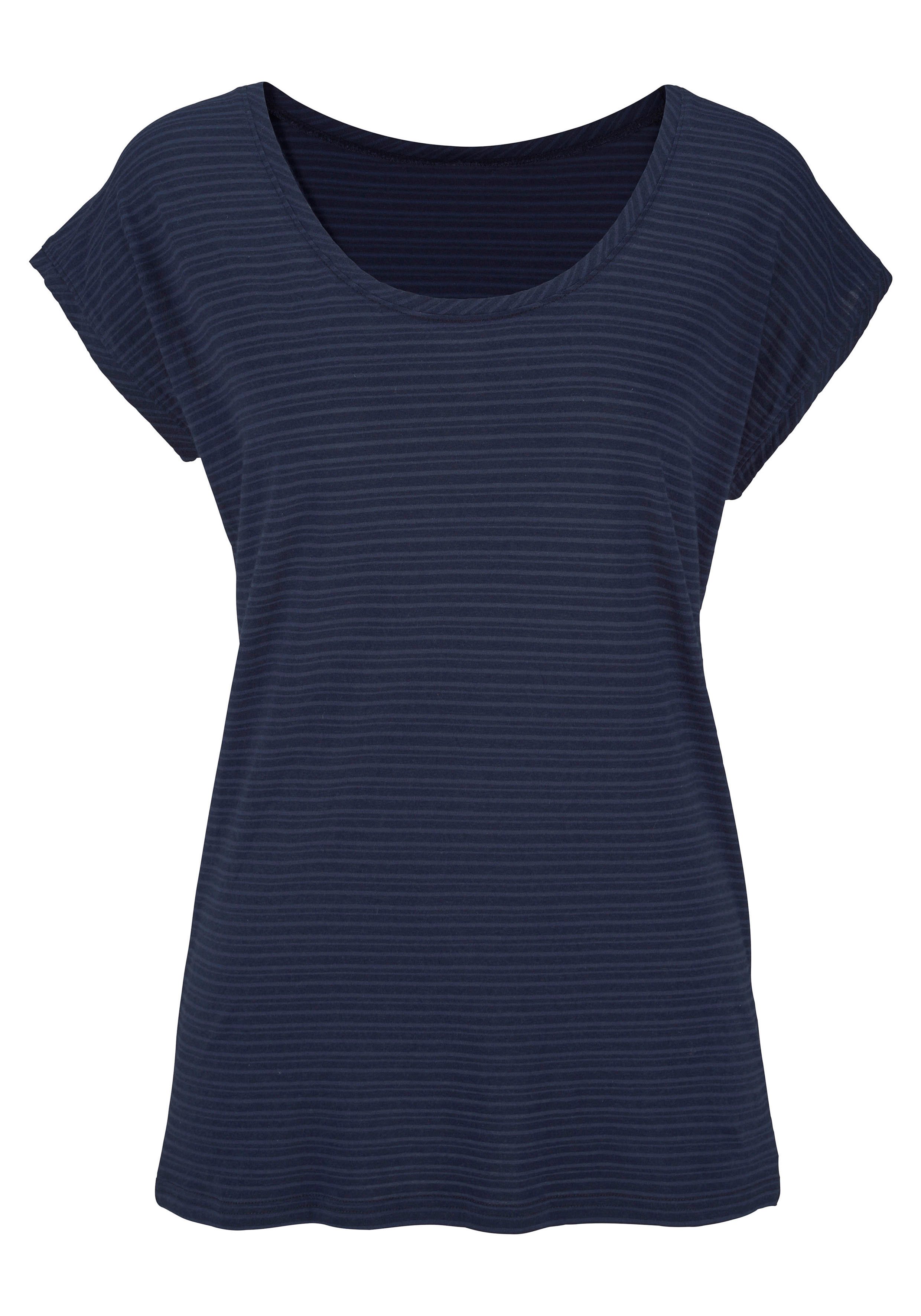 Beachtime Shirt met korte mouwen Met lichtdoorlatende strepen in zachte katoen-viscosekwaliteit (Set van 2)