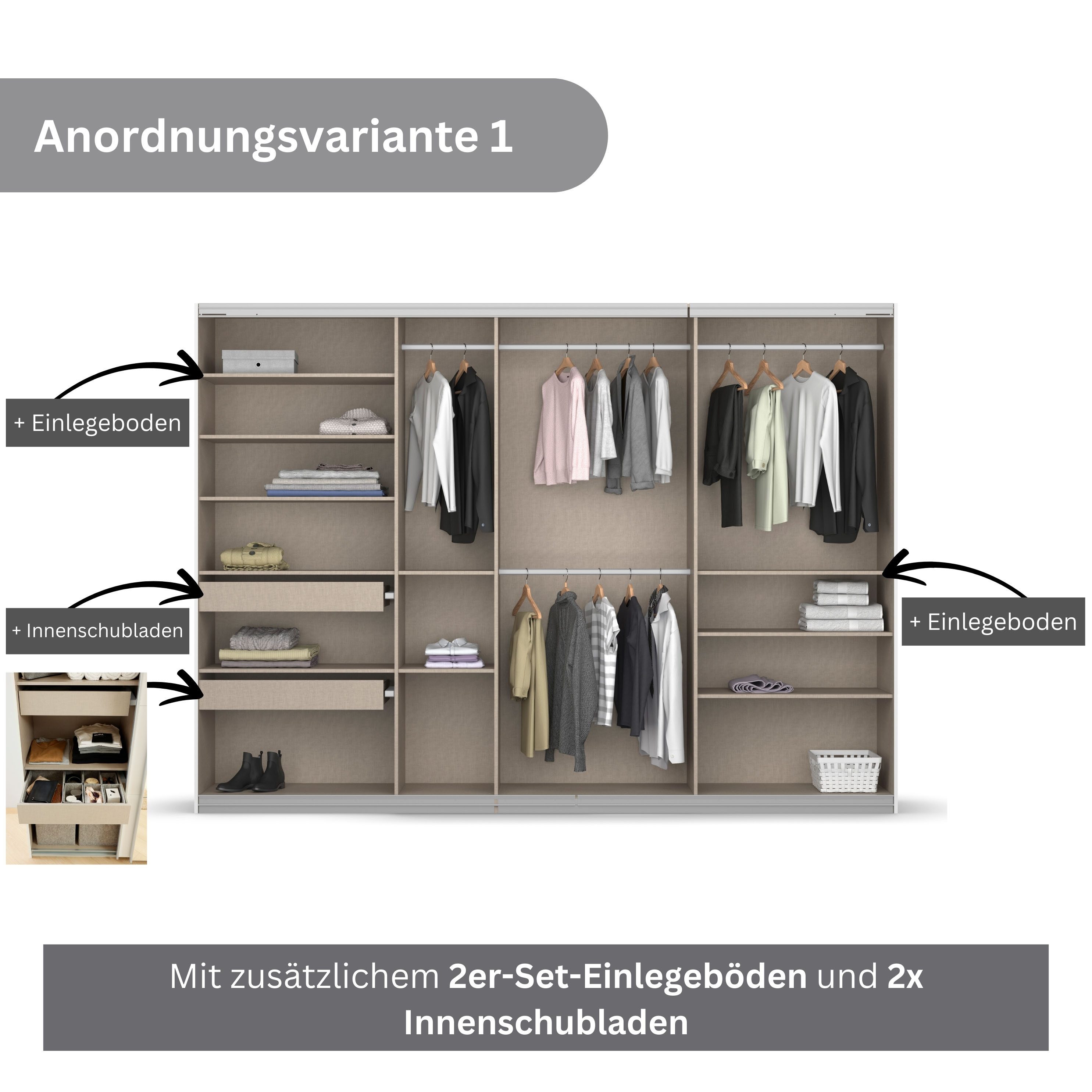 rauch Zweefdeurkast Kledingkast kast garderobe BESTSELLER KOLUNA met spiegel inclusief 2 binnenladen en extra legplanken made in germany